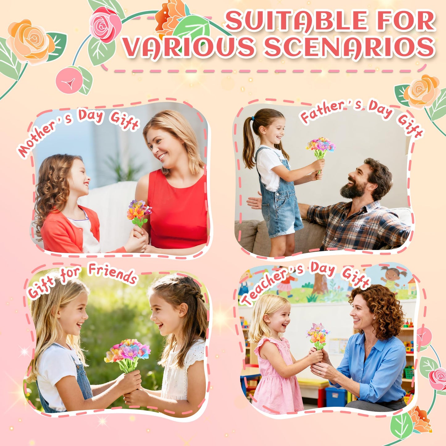 Kufanda DIY Fabric Flower Bouquets Toys Accessories Can Make 36 Flowers, DIY Arts & Crafts Toy Parts Christmas Gifts for Kids
