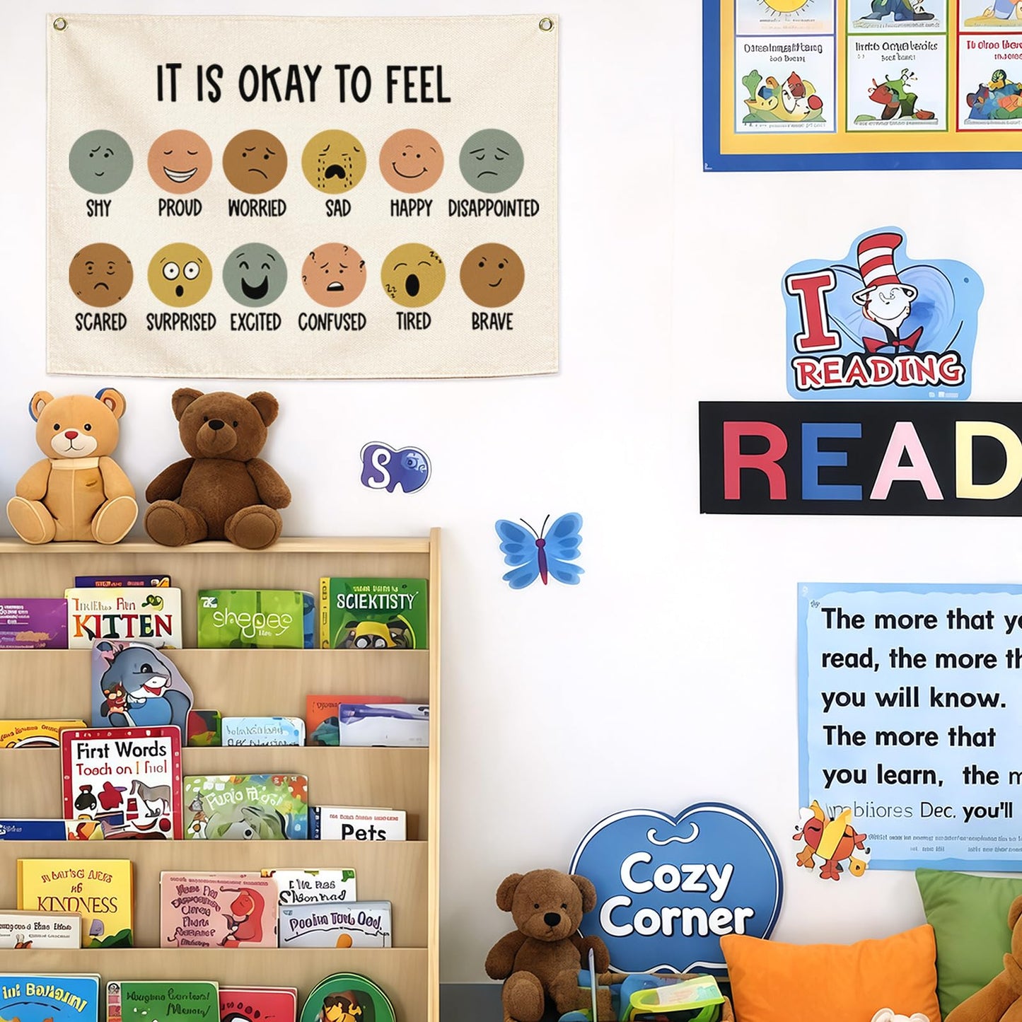 Classroom Wall Decor-Teacher Gift-Nursery Decor-Rectangular Banner Flag Wall Decor for Reading Room-Positive Growth Mindset Mental Health Quotes for Baby Kids Girl Boy-It is Okay to Feel-28.5"L×20"W