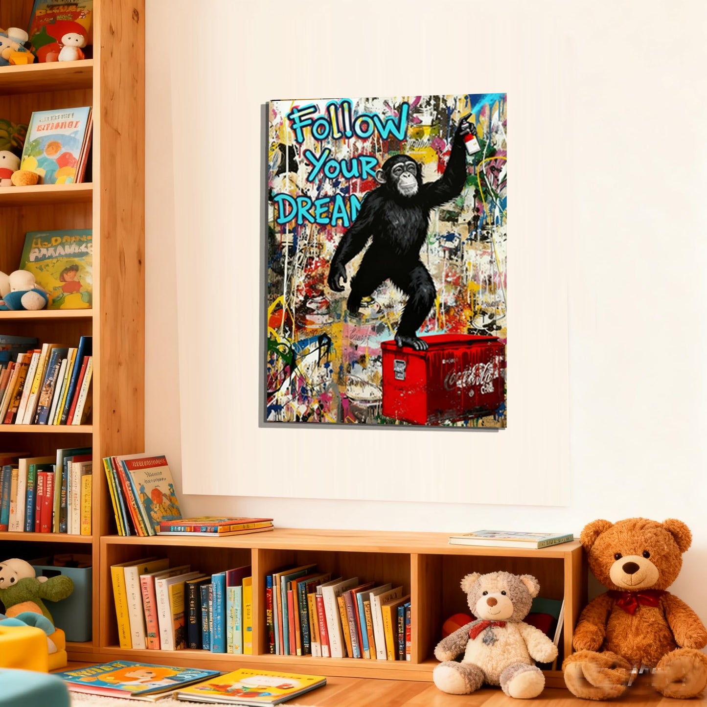 16x24 Graffiti Street Art Gorilla Canvas Wall Decor Urban Pop Funny Picture Monkey Framed Gallery Street Posters Teen Boys Bedroom Pictures Kids Room Prints Men Office Home Decoration
