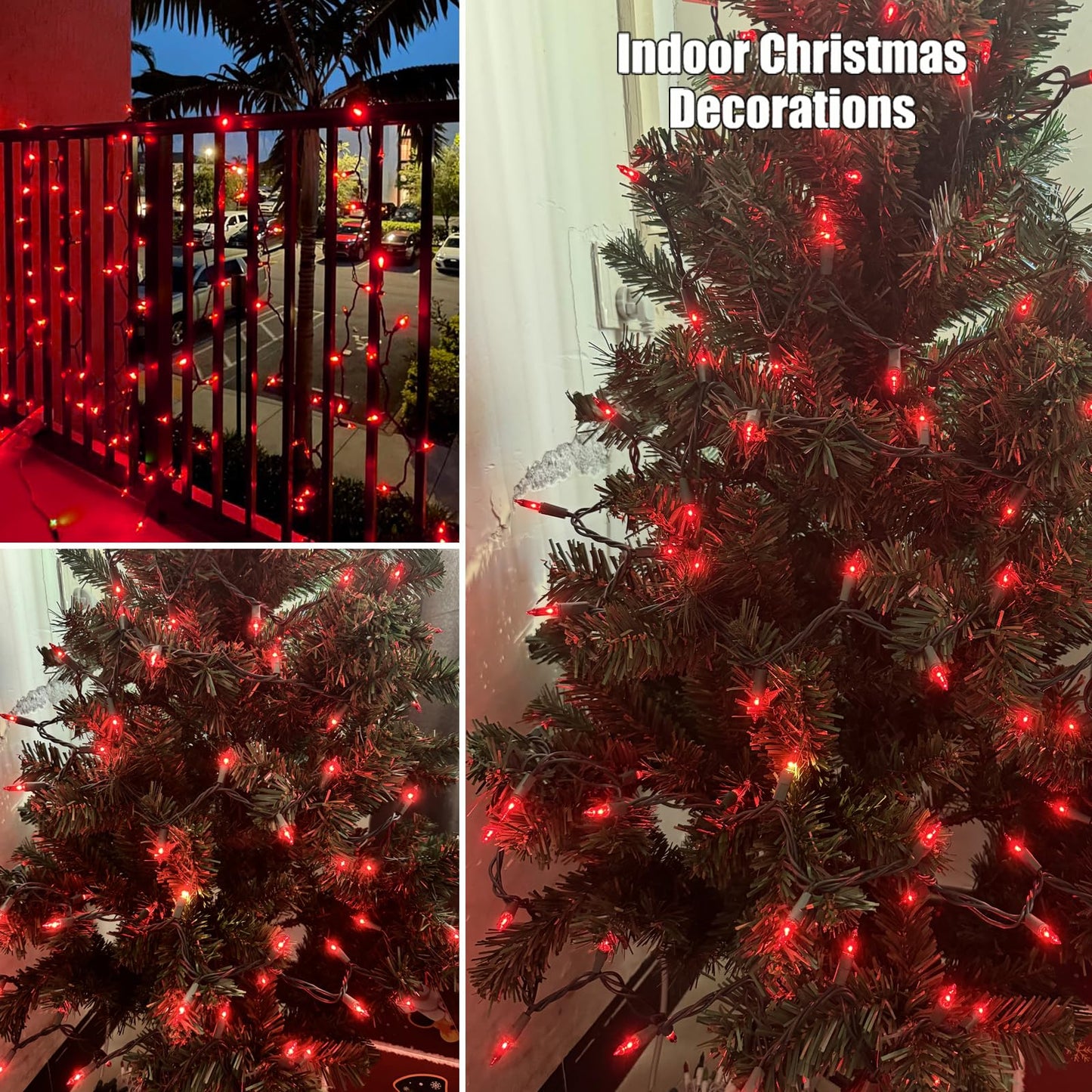 HISHINY Christmas Lights 100 Count Red String Lights 21ft Green Wire UL Certified for Indoor Outdoor Decorations