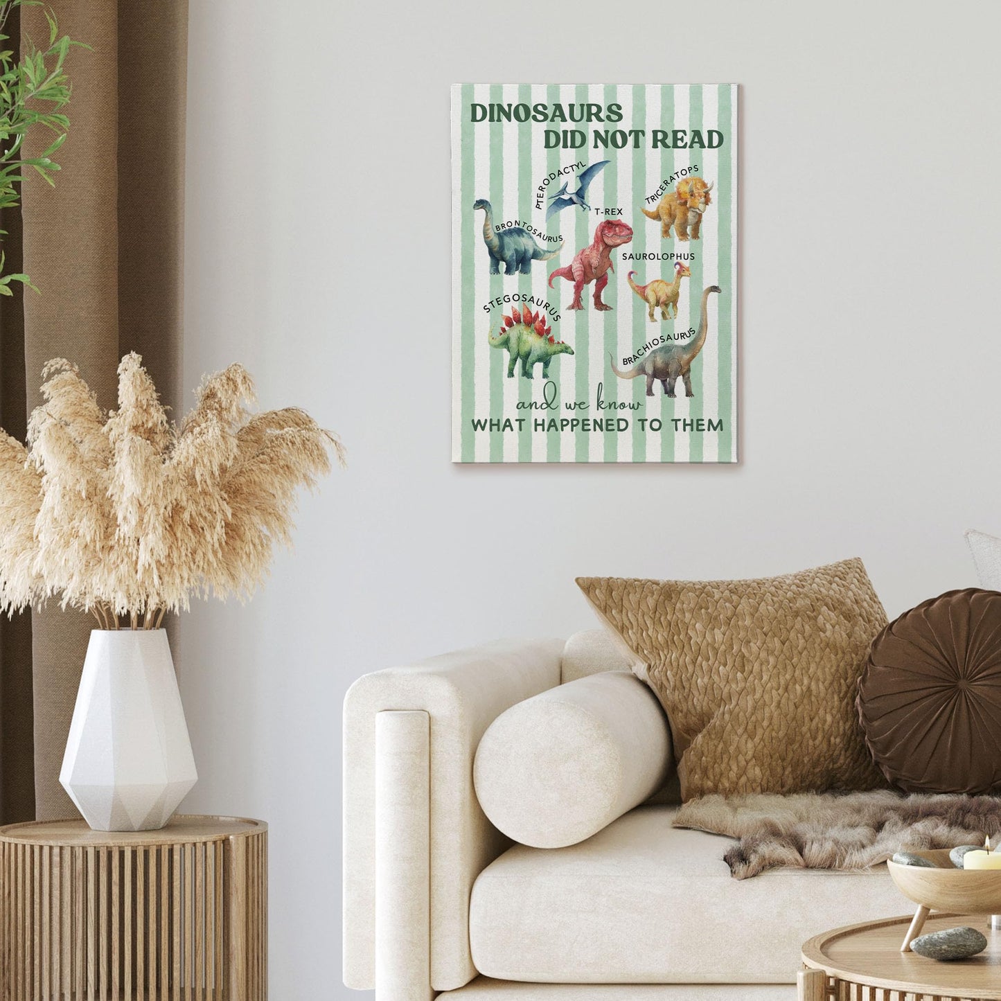XINCEYWJ Dinosaur Room Wall Decor, Dinosaur Reading Canvas Art Prints Framed, Toddler Boy Room Decor, Dino Artwork Green Dinosaurs Wall Art for Kids Toddler Boy Room Nursery Room, 11x14 In