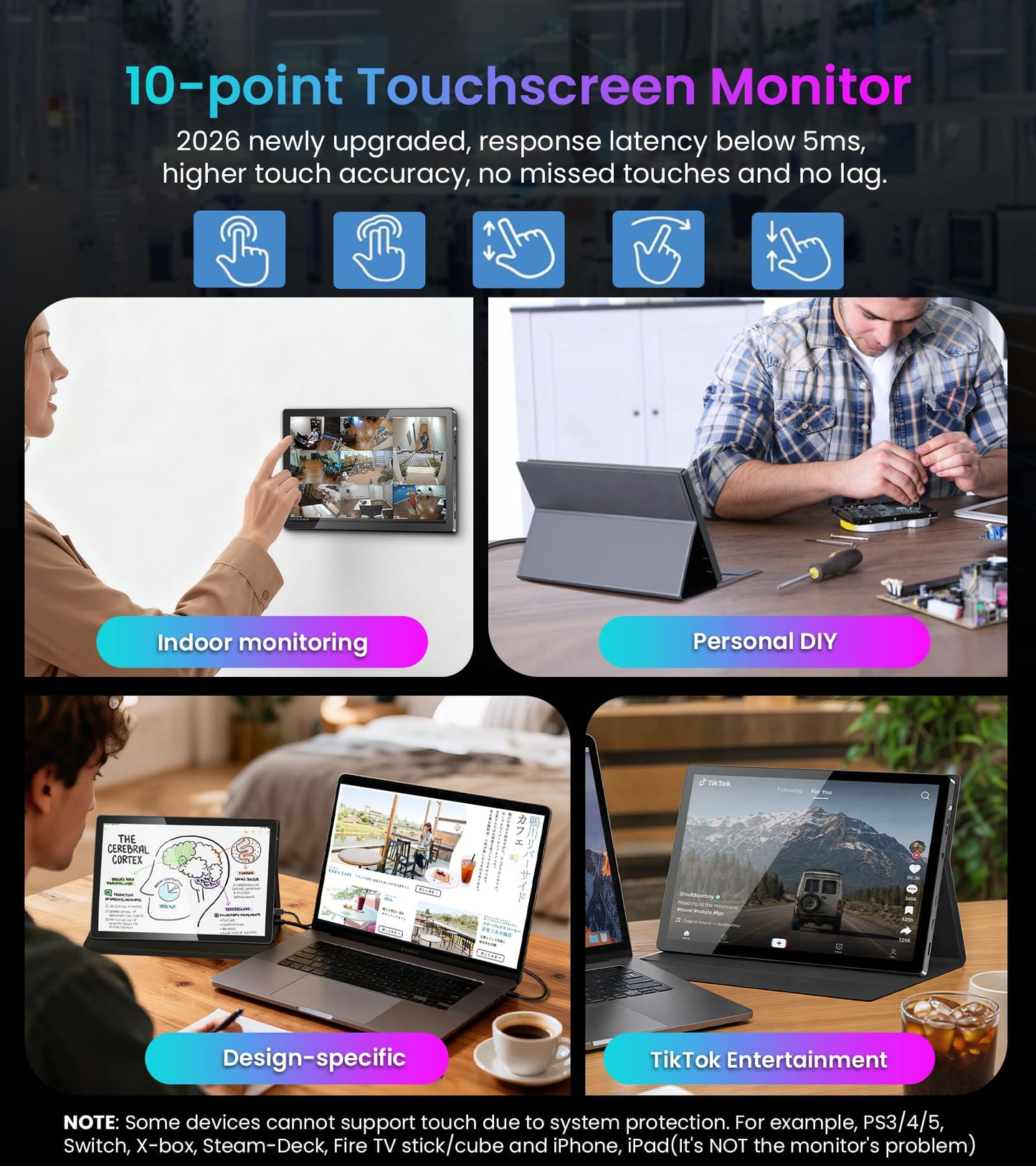 10.1 Portable Touchscreen Monitor - 1920×1200 FHD IPS 16:10,100% sRGB 1500:1,10-Point Touch Diaplay with Speaker HDMI USB-C VESA Magnetic Case for Travel Mac PC Xbox PS4/5 Loptop Phone (10.1 inch)