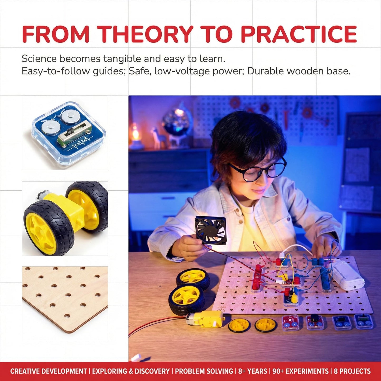 Hape Lab Box Circuit Explorer Base - 90+ Circuit Experiments STEM Toy for Kids Ages 8+, DIY Electronics Building Set, Science & Engineering Discovery Kit with 39 Pieces & Instruction Book