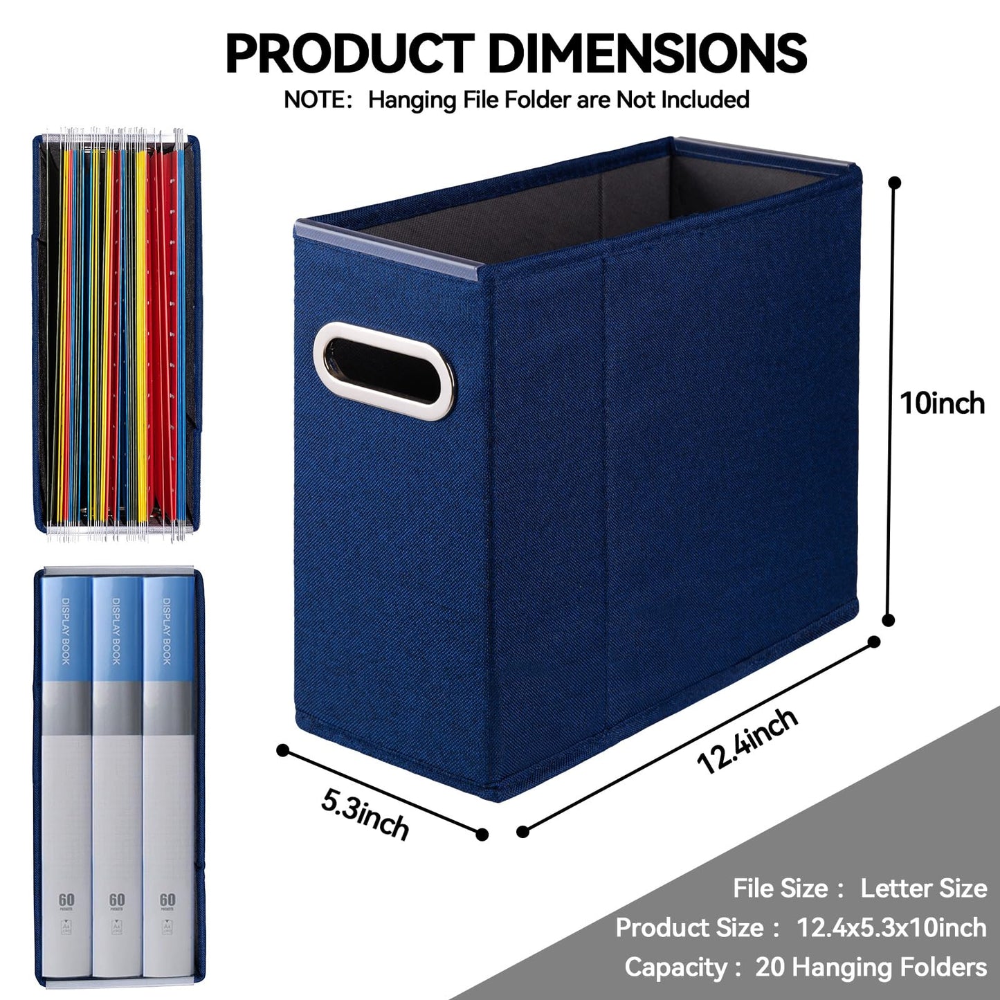 ComfortKeeper 4 Packs Letter Size File Organizer, File Folders Organizer, Fabric Storage Box, Collapsible Paper Organizer with Metal Handle, Smooth PVC Rails, Only Box (Blue)