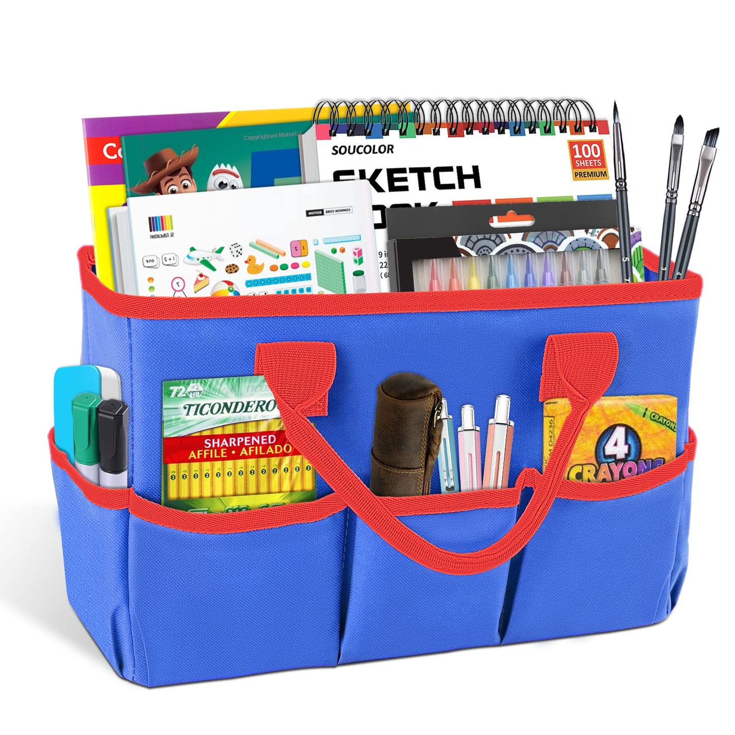 Godery Desktop Tote and Organizer, Teacher Helper Bag for Arts, Books, Stationery, Office Desk, Make-up Storage with Handles for Travel (Blue)