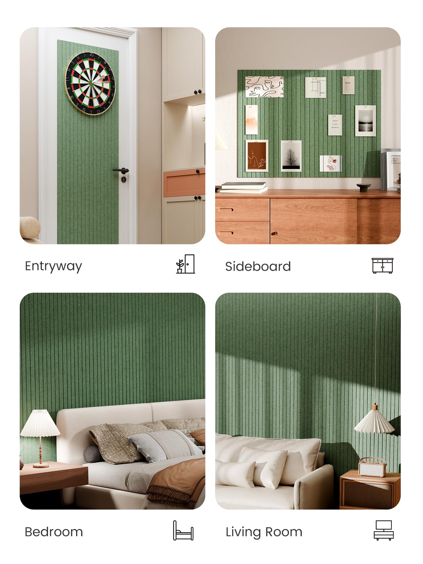 Bumusty Large Cork Board Alternative-48 x 36" Felt Bulletin Board Tiles, with 30 Pushpins, 70 Adhesive Tabs, Fine-Stripe 12-Pack, Cork Boards for Office Push Pin Board Felt Board-Moss Green