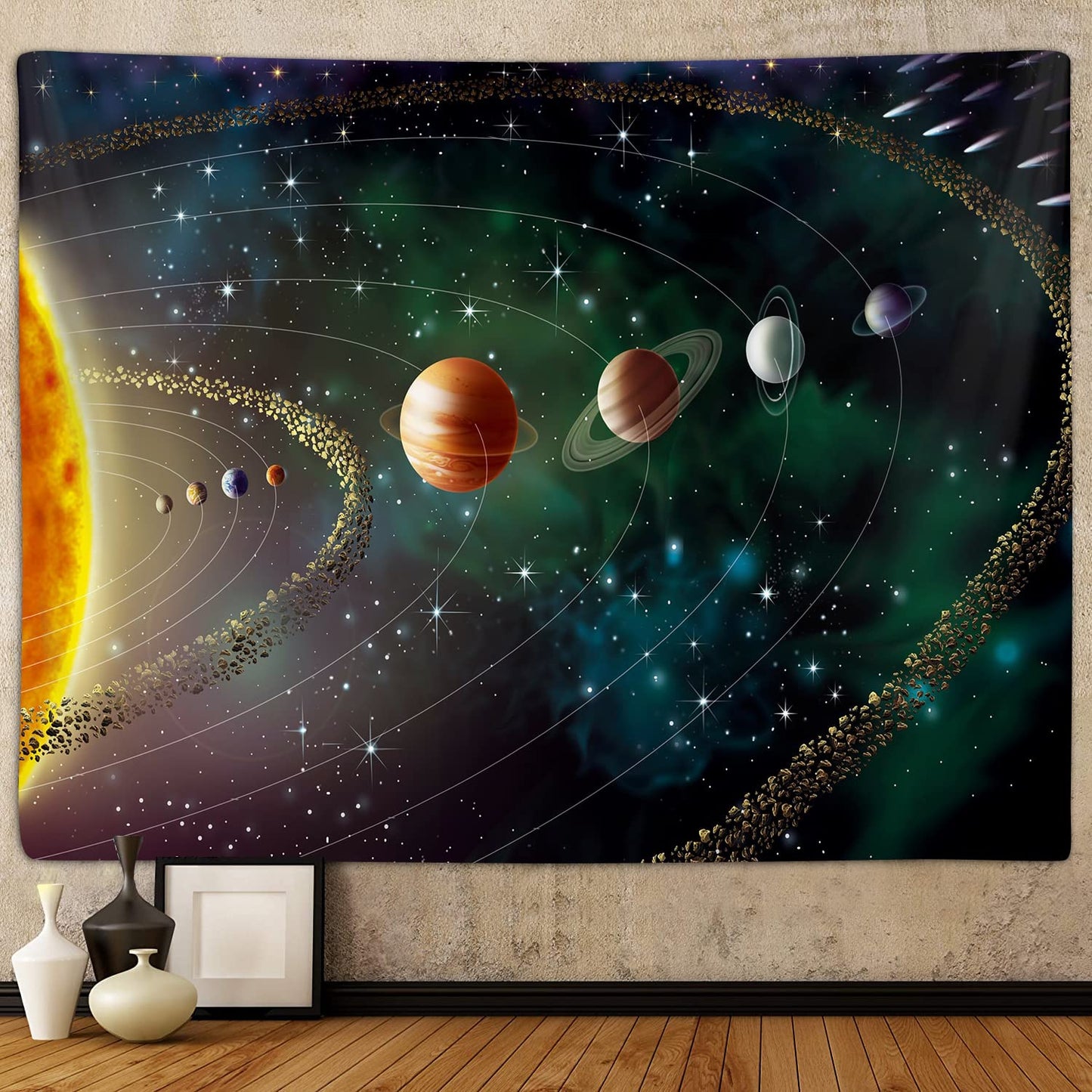 Outer Space Planet Tapestry, Universe Galaxy Solar System Earth Art Tapestries Wall Hanging for Men Kids Bedroom College Dorm Living Room Office Science Decor 80X60", Cool Hippie Poster Blanket