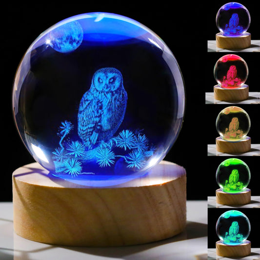 3D Owl Crystal Ball 60mm - Figurines Decor Glass Animals for Women, Room Birthday Gift for Best Friend Lovers, Keepsake Paperweight