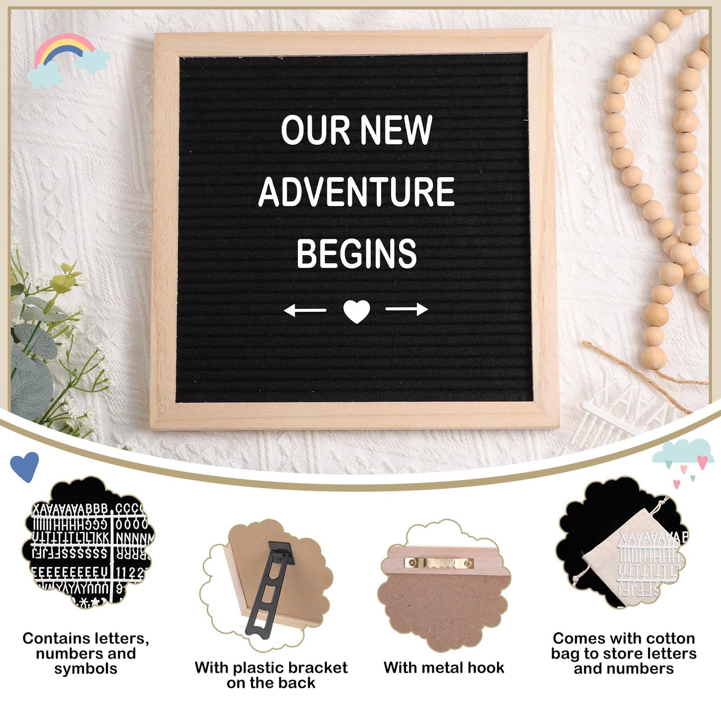 Canlierr 9 Pcs Pregnancy Announcement Set Pregnancy Reveal Ideas Felt Letter Board Baby Bodysuit Booties Photo Frame Bear Plush Wood Blocks for Coming Soon Baby Announcement(Black)