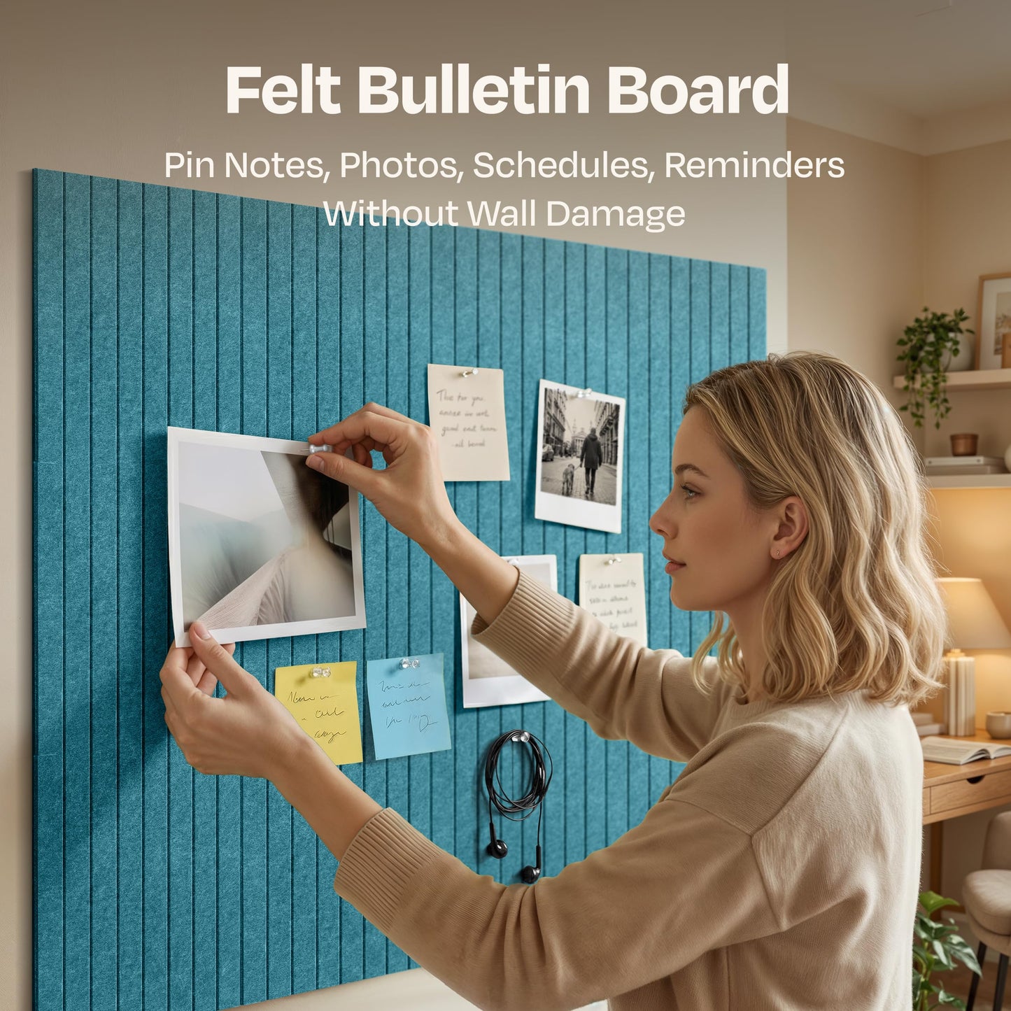 Ekkogo X-Large Cork Board Alternative 12-Pack Felt Bulletin Board Thick and Decorative Pin Board for Home Office Walls 47.24 x 35.43 Inches with 72 Adhesive Tabs - [Light Turquoise]