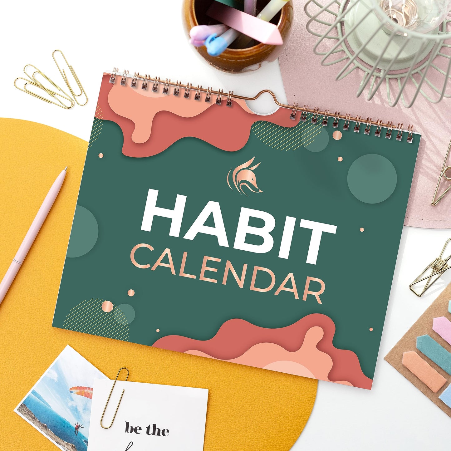 Clever Fox Habit Calendar Circle – 24-Month Inspirational Daily Habit Tracker with Colorful Pages – Routine & Goal Planner Journal (Dark Green & Red)