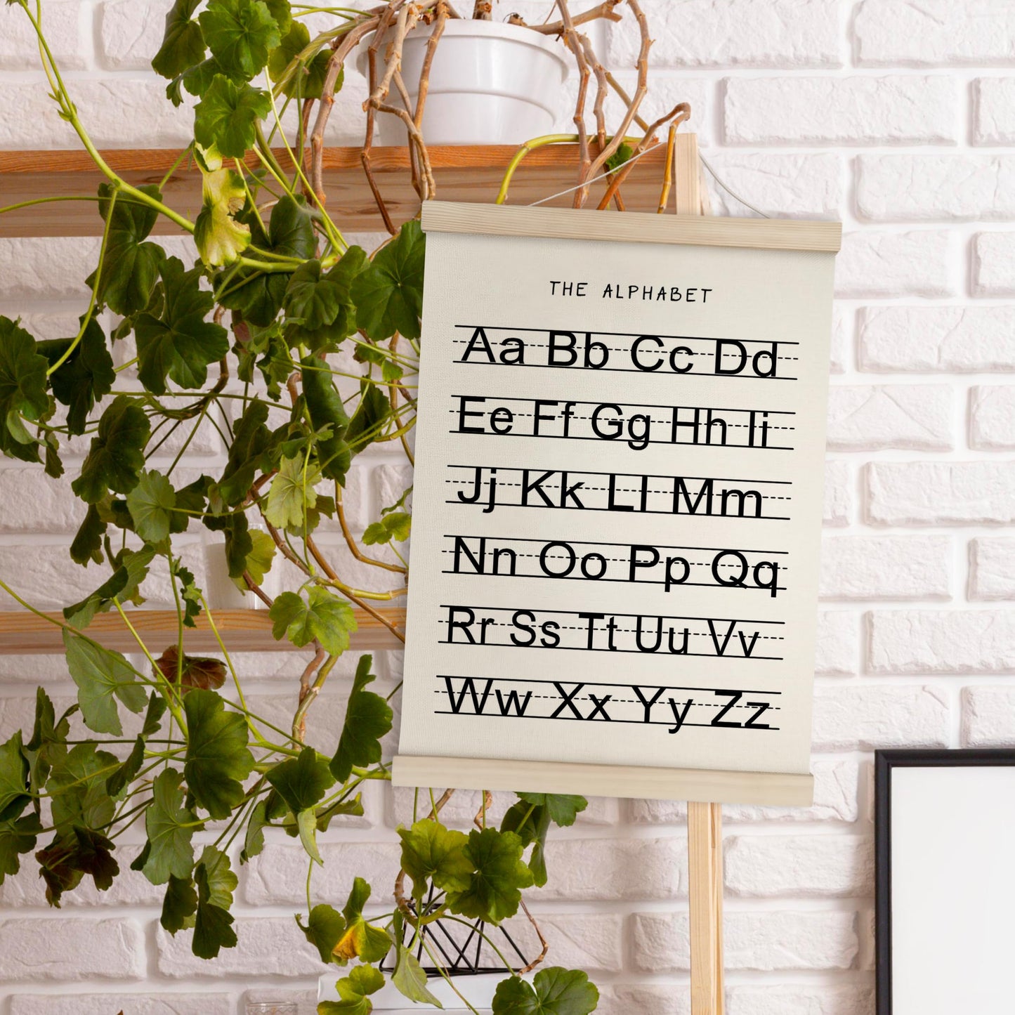 HRQKO Alphabet Numbers Poster Hanger Frame Set of 2, Nursery Wall Decor, Black ABC Poster Wall Art with Wooden Frames, Alphabet Banner Wall Hanging Decor for Boy Toddler Room Playroom, 12x16 Inch