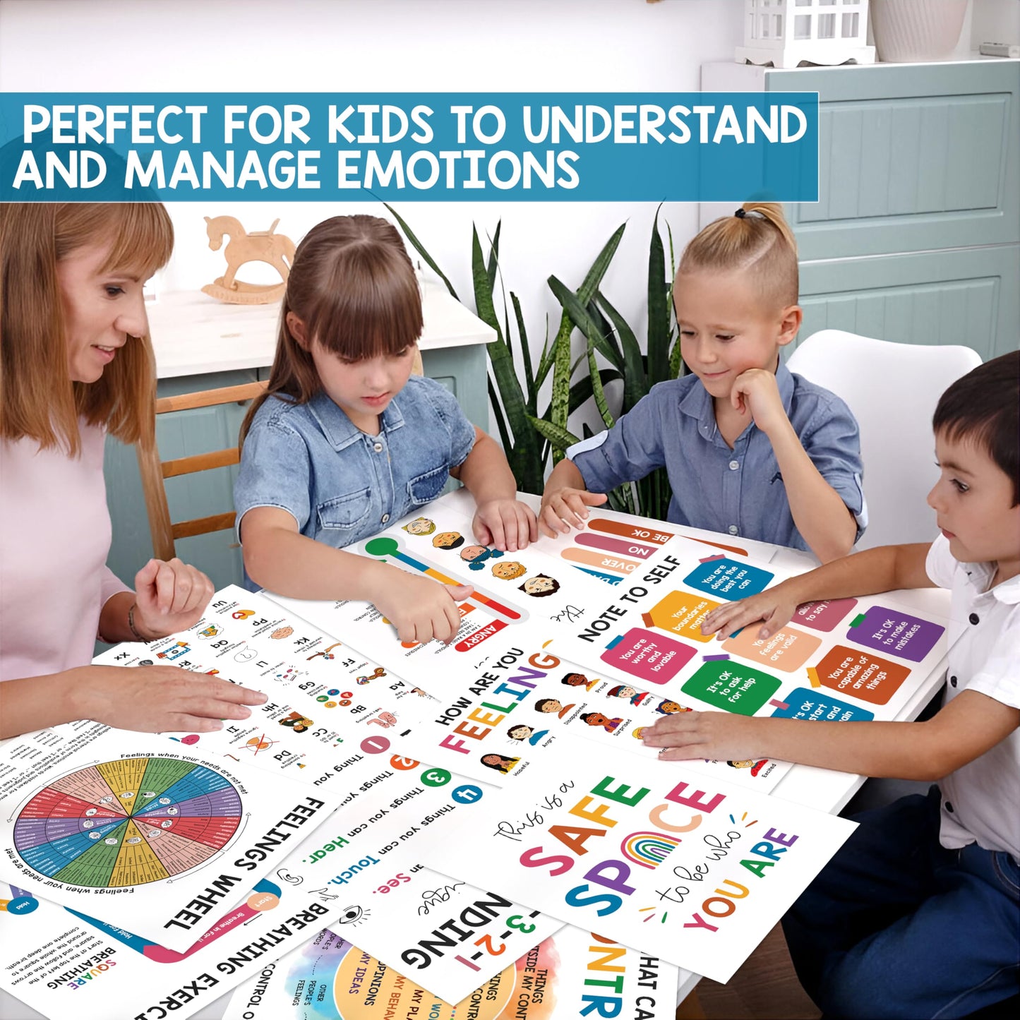 10 Mental Health Posters For Kids (10"x14") Therapy Office Decor, Feeling Wheel Poster, What Can I Control, Emotions Chart Kids Inspirational Wall Art, Classroom School Counselor Psychologist Decor