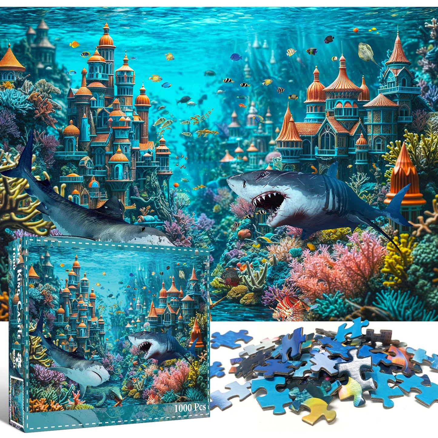 TangMosaic 1000 Piece Puzzle for Adults, Sea King Castle Jigsaw Puzzle, Impossible Puzzles Game, Interlock Perfectly No Dust, Home Decoration Puzzle, Gift for Friends Parents Couples