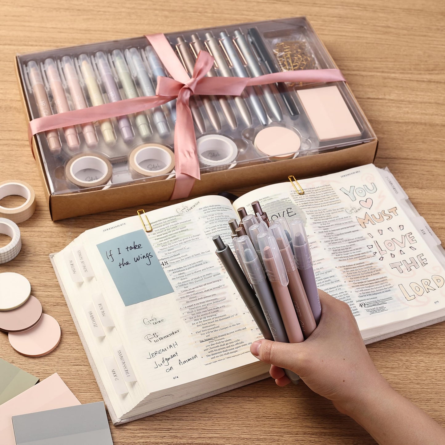 Mr. Pen- Bible Journaling Set (Selah Collection), Complete Faith Journaling Kit with Highlighters, Pens, Sticky Notes, Tabs, Washi Tape & Pouch for Bible Study, Prayer, Devotion & Gifting