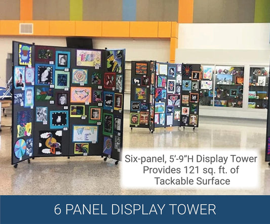 Screenflex Display Towers, Portable Wall Divider Boards for Art Show Partitions, Classroom Panels and Offices - 5'9”H x 6’2”W - 6 Panels - Navy Fabric