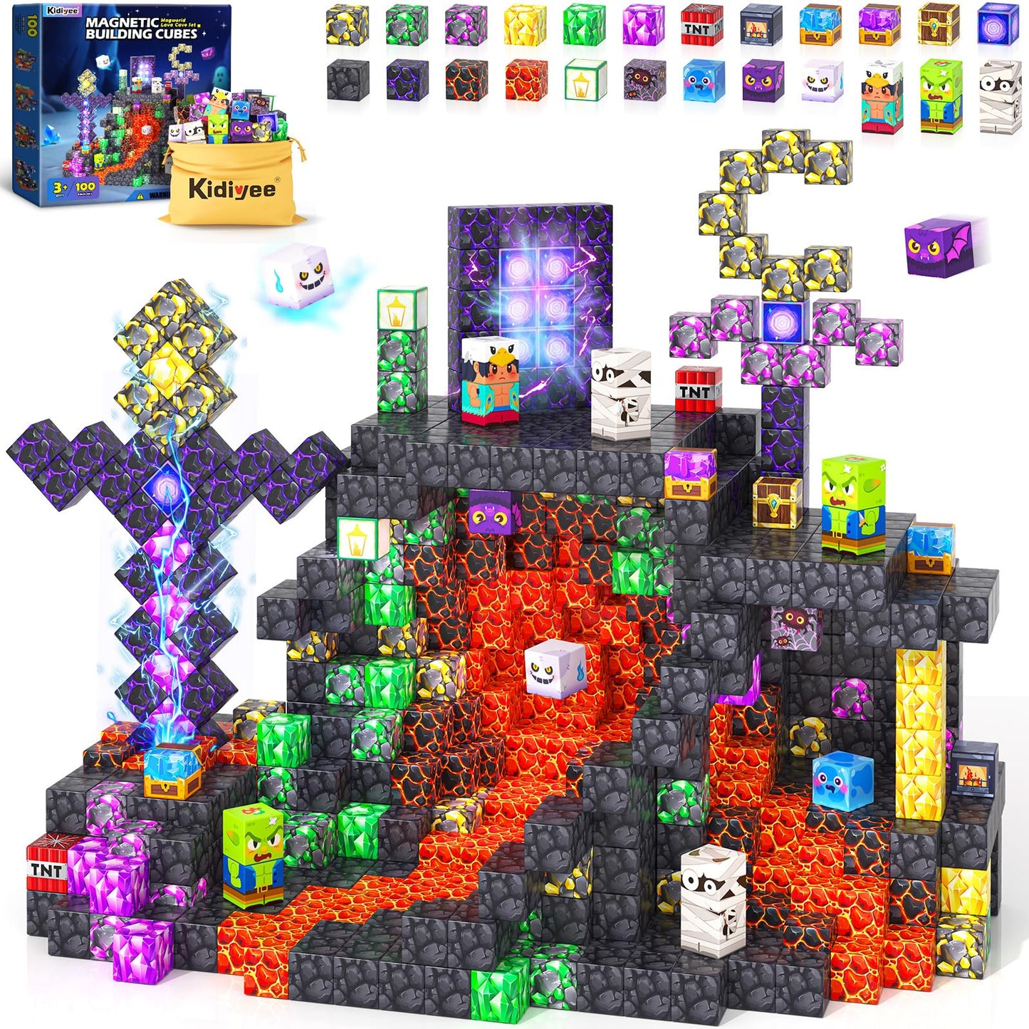 Magnetic Blocks - Mine Magnet World Building Toys for Kids Ages 4-6 6-8 8-12, STEM Magnetic Building Blocks Kids Sensory Toys Games, Gift for 3+ Year Old Boys and Girls