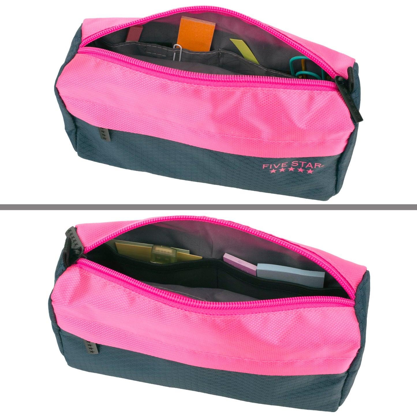 Five Star Pencil Pouch, Pen Case, 9-Pocket Zipper Pouch, Storage Organizer for School Supplies Earbuds Chargers Cables Makeup, Navy/Pink (505600B-ECM)