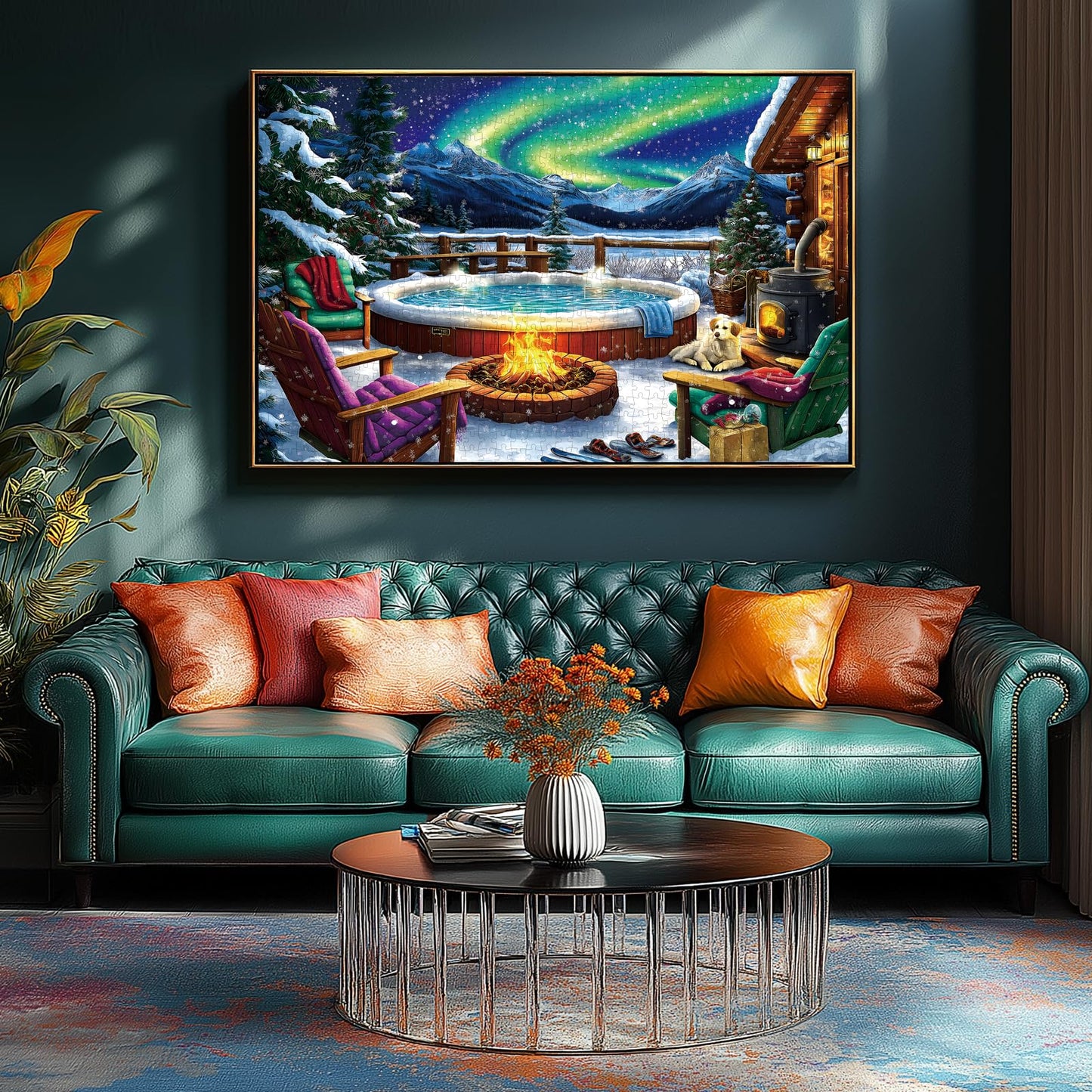 MINIWAN 500 Piece Jigsaw Puzzle for Adults Seniors - Winter Northern Lights Cozy Cabin Puzzle, 23"x15", Letter Coded Back with Reference Poster, Relaxing Family Game