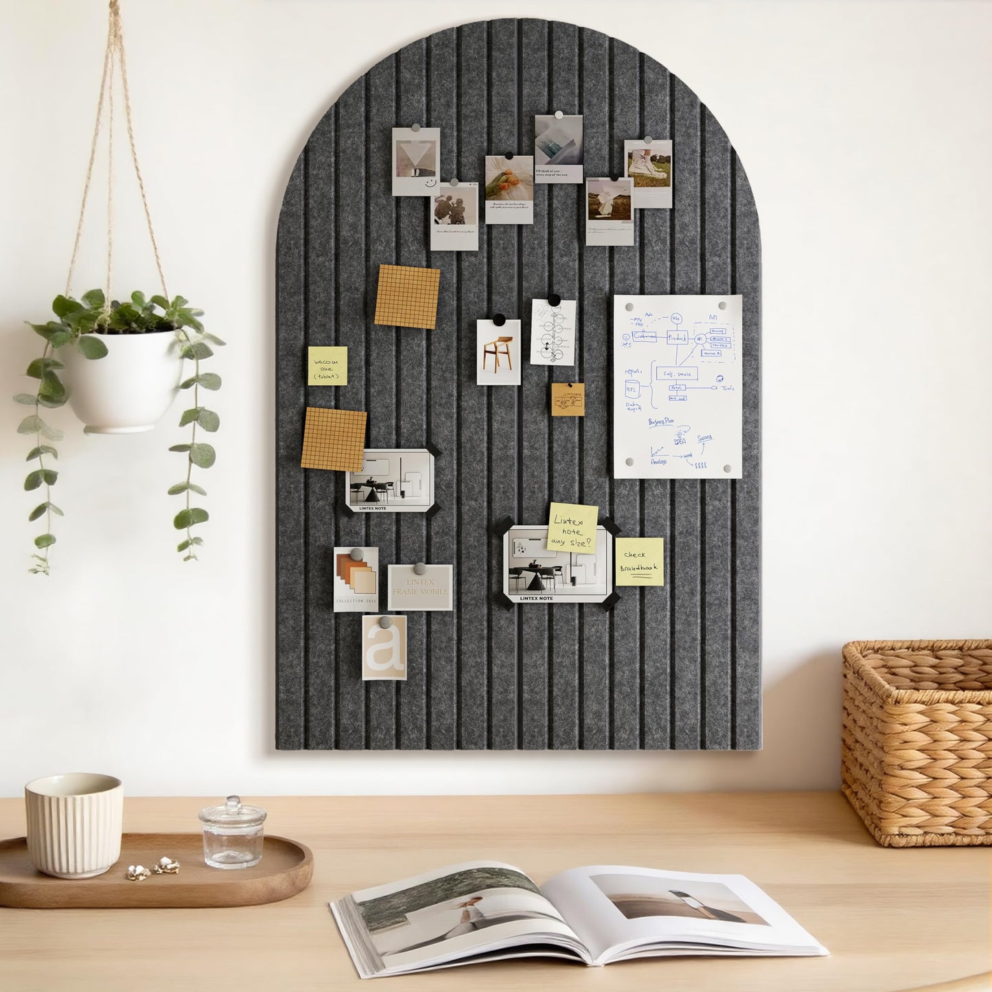 JBER Large Arched Felt Bulletin Board 36" x 24" - 6 Pack Felt Wall Tiles, Cork Board Alternative to Use in Office & Home Decor, Classroom Decor, Vision Board to Display Your Photos(Dark Gray)