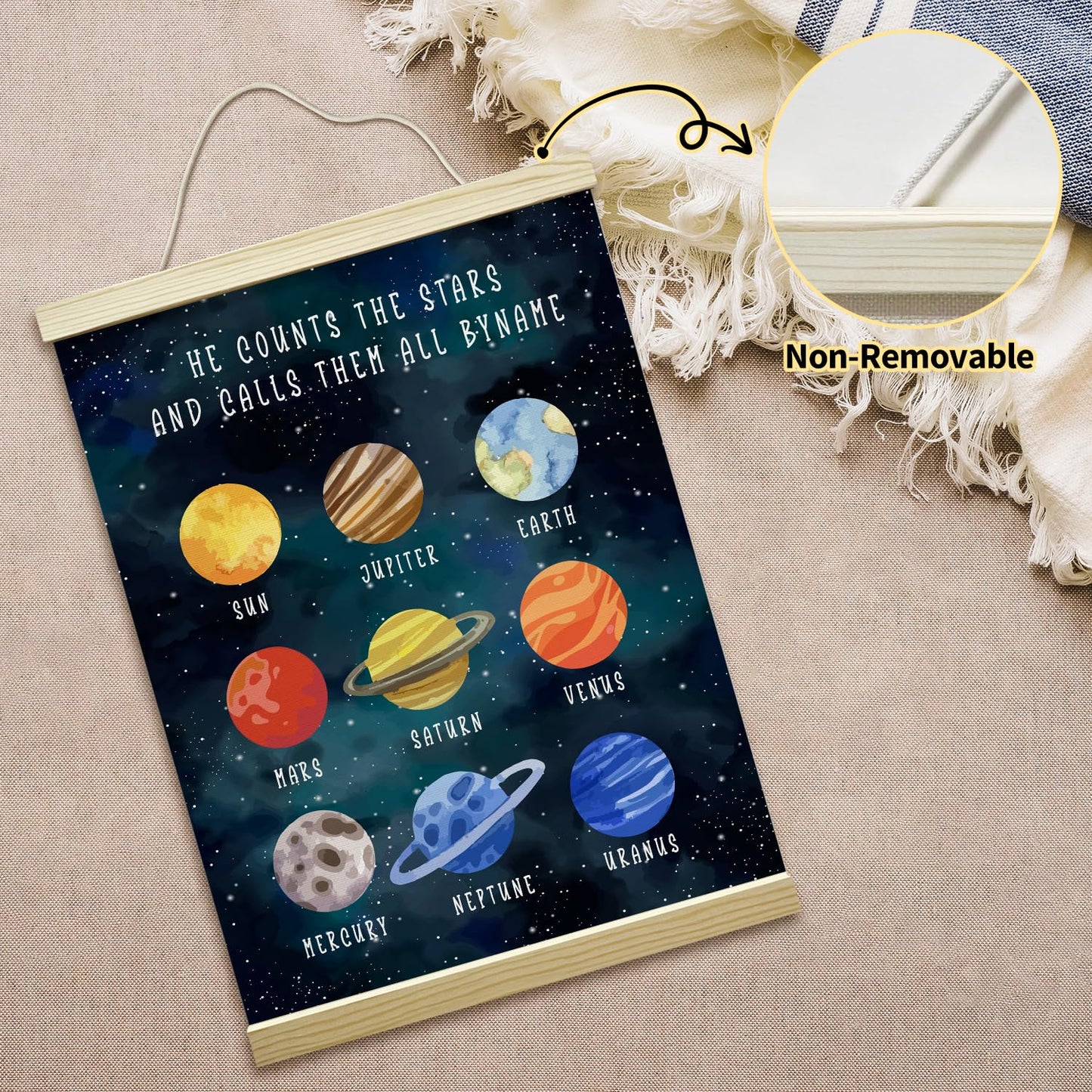 mermermu Solar System Poster Hanger Frame, Outer Space Planet Posters Canvas Wall Art for Nursery Playroom Toddler Boys Room Decor, 12x16 Inches -011