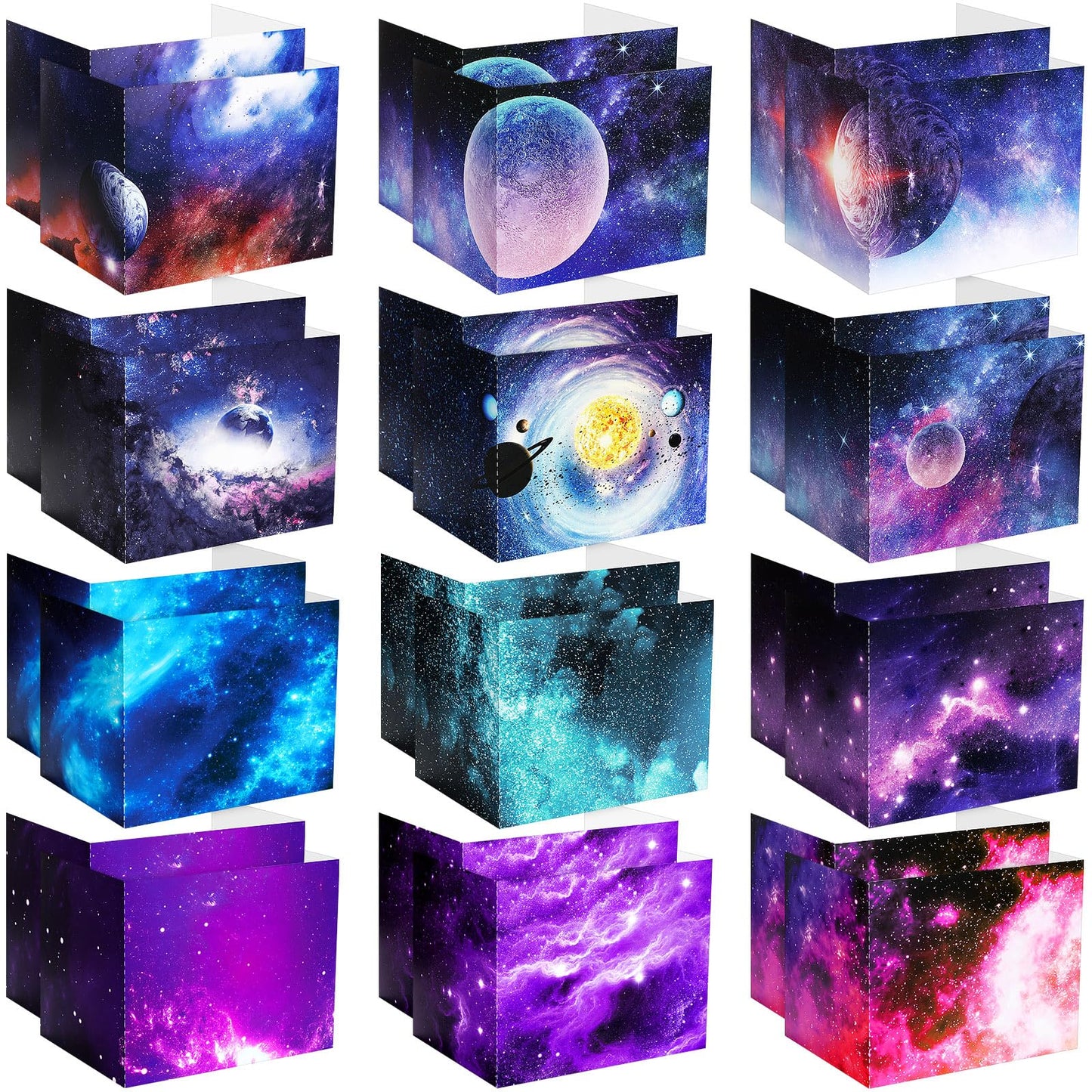 SATINIOR 24 Pcs Privacy Folders for Students, Desk Dividers for Classroom Testing, Trifold Cardboard Privacy Boards, Study Carrels Panel School Teacher Supplies(Galaxy Style,Purple)
