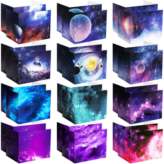 SATINIOR 24 Pcs Privacy Folders for Students, Desk Dividers for Classroom Testing, Trifold Cardboard Privacy Boards, Study Carrels Panel School Teacher Supplies(Galaxy Style,Purple)
