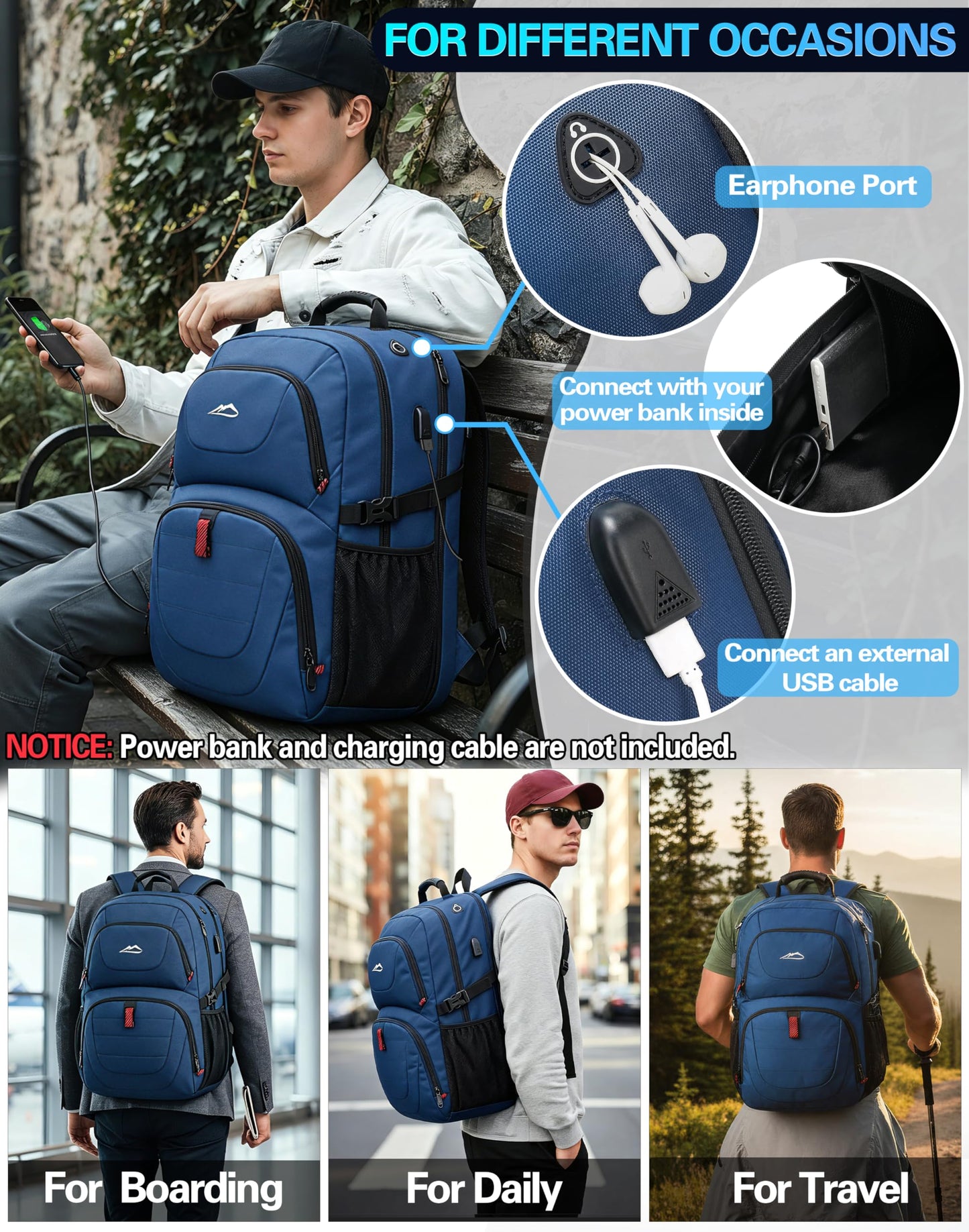 ProEtrade Travel Backpack, Extra Large Laptop Backpack Business Anti Theft TSA Approved College Work Computer Bag Fits 17 Inch Laptop with USB Charging Port for Women Men(Blue)
