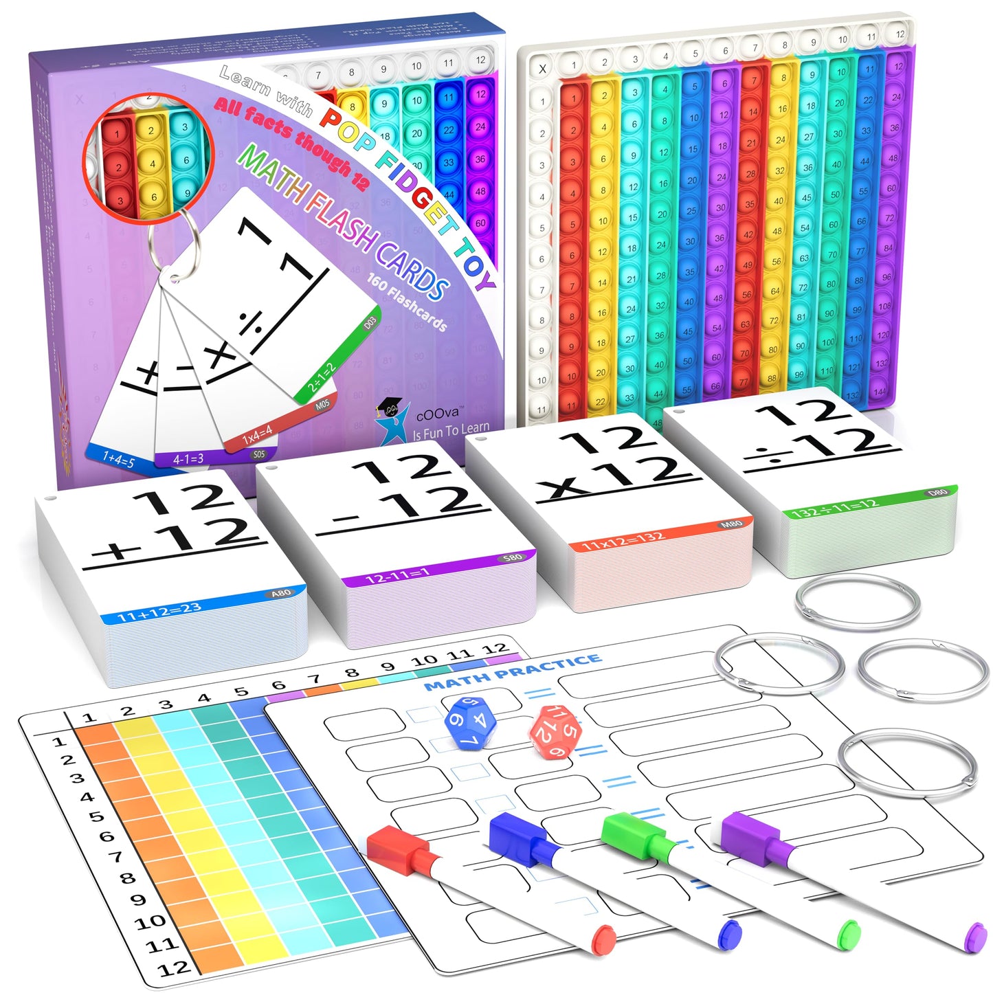 Math Games for Kids - Math Flash Cards - Interactive Practice Kit Pop It Practice with Addition, Subtraction, Multiplication & Division - Ideal for Learning and Skill Building - Ages 4-8