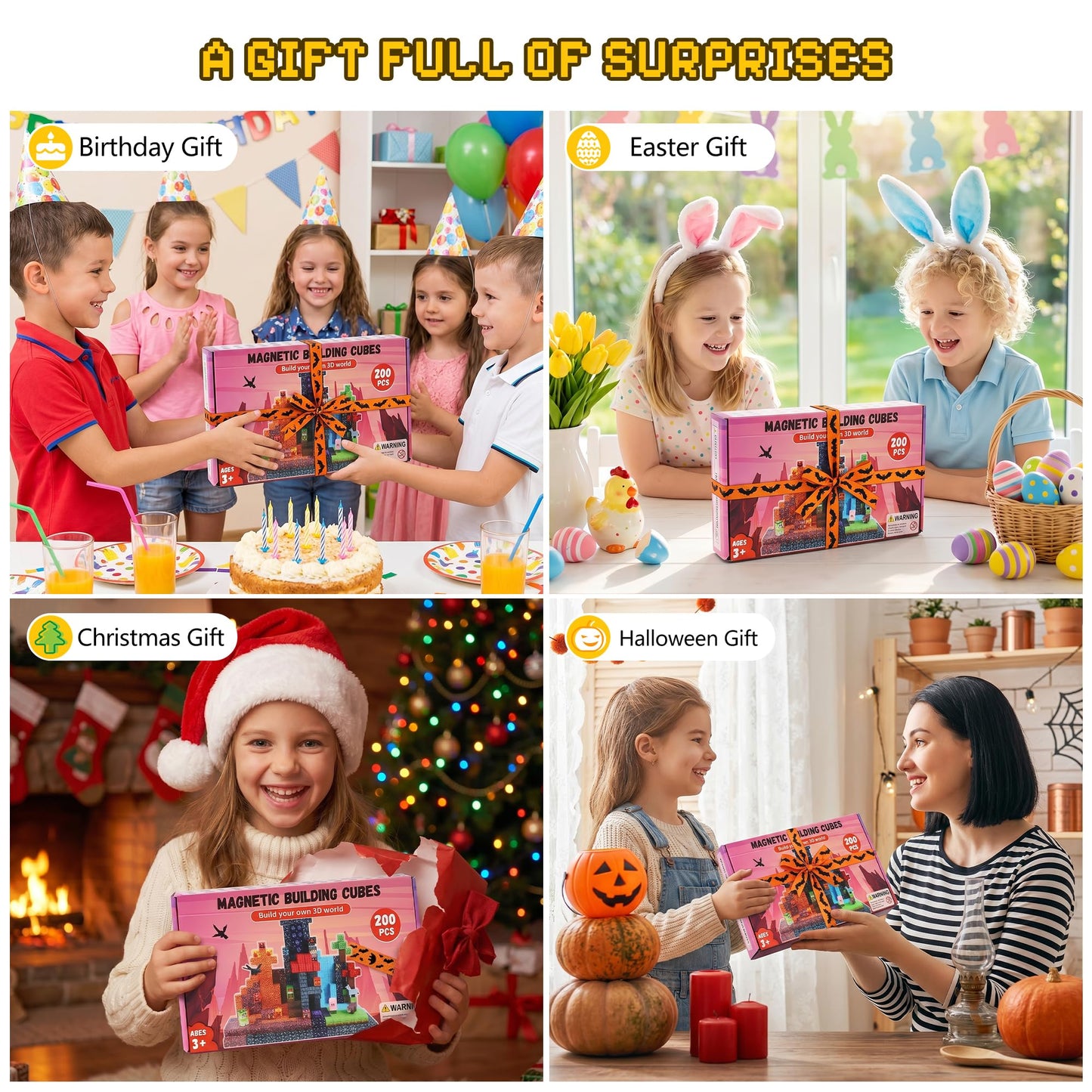Fitrobust 200PCS Magnetic Blocks, Magnetic Building Blocks, 0.78in Magnetic Building Cubes, STEM Game Stacking Toys for Kids, Birthday Gifts for Boys and Girls Age 3+ Years Old