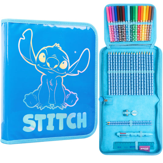 Disney Stitch Pencil Case for Girls Kids Tweens Colored Pencils Markers Pen Eraser Ruler Frozen School Supplies Stationary Gifts for Girls (Blue Stitch 1 Compartment)