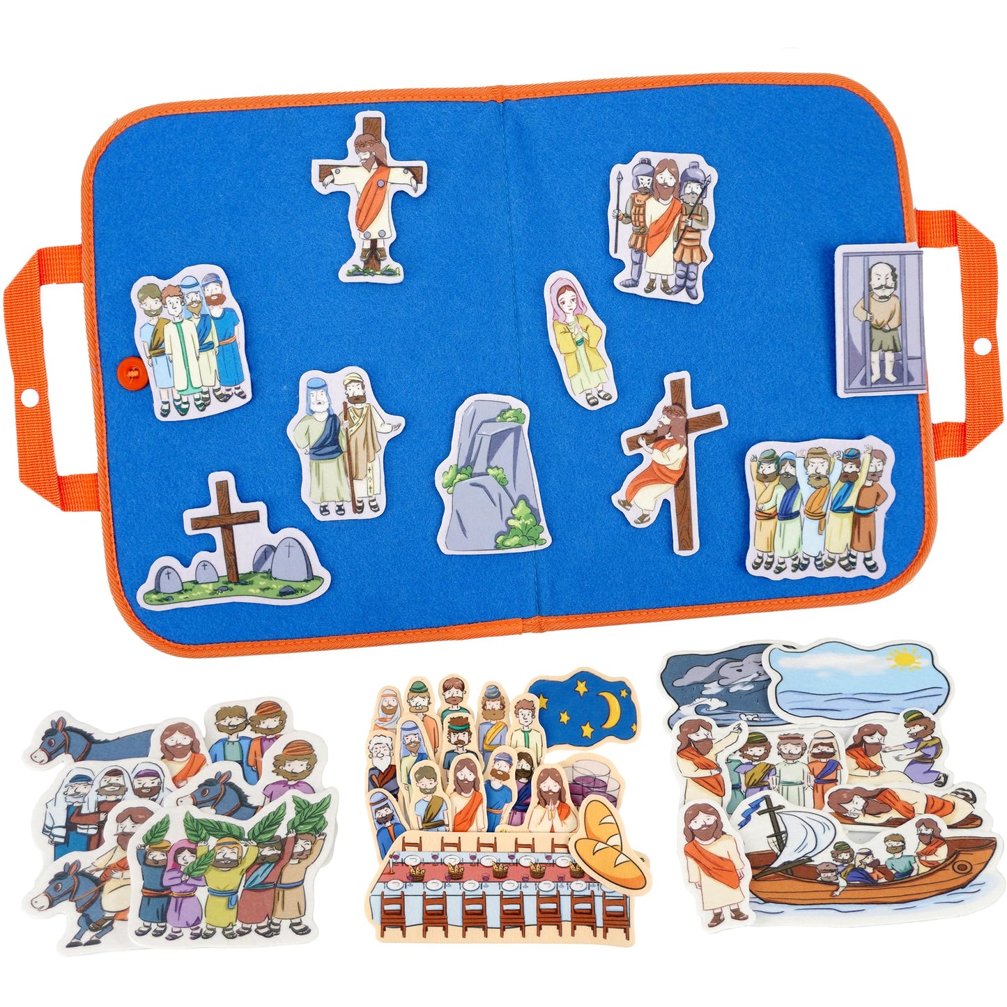CHEFAN 4 Pack Felt Board Bible Stories Set for Kids, Easter Christian Toys, Flannel Board Stories Include Last Supper, Jesus Calms The Storm, Triumphal Entry, Crucifixion for Sunday School