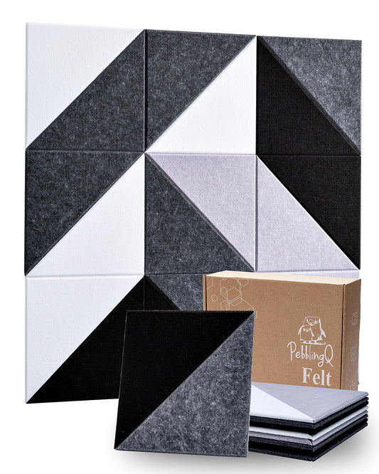 PebblingQ Felt Wall Tiles Bulletin Board, Modular Decorative Panels for Home Office, Kids Room, Classroom, DIY Geometric Design, Creative Photo Display Board, 18 Pack 11.8" Triangle Tiles(Ether)