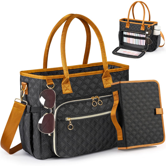Large Bible Bag with Bible Cover Case for Women, Quilted Church Tote Bags for Bible Study Supplies, Christian Gifts for Women (Black)