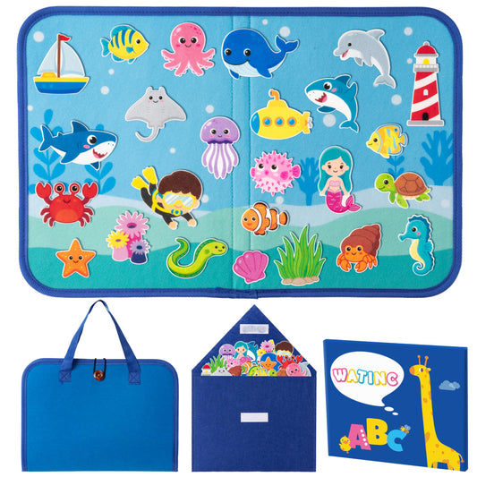 WATINC Travel Felt Board Story Set - 25PCS Portable Felt Board Educational Birthday Gift for Boy Girl Toddler, Under The Sea Storytelling Preschool Early Learning Interactive Play Kit (Ocean Animals)