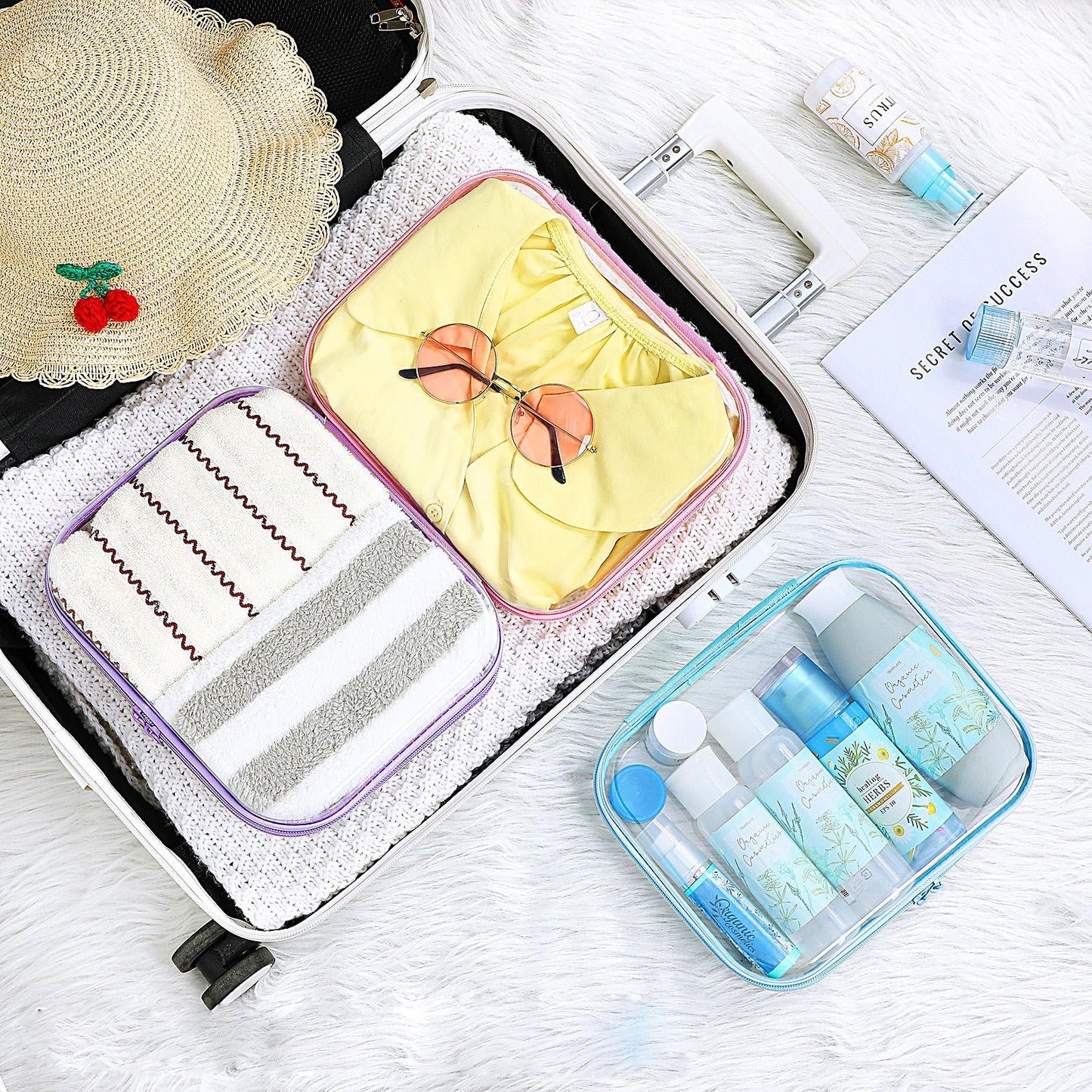Hoolerry 3 Pcs Clear Hard Zipper Case Hard Plastic Zipper Pouch Makeup Bag Portable Travel Organizer for Cosmetics, Office Supplies, Documents & Toiletries(Multicolor,M)