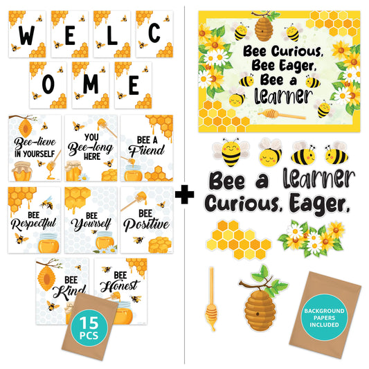 Decorably Bee-Themed Welcome Posters and Bulletin Board Decorations Set for Classroom