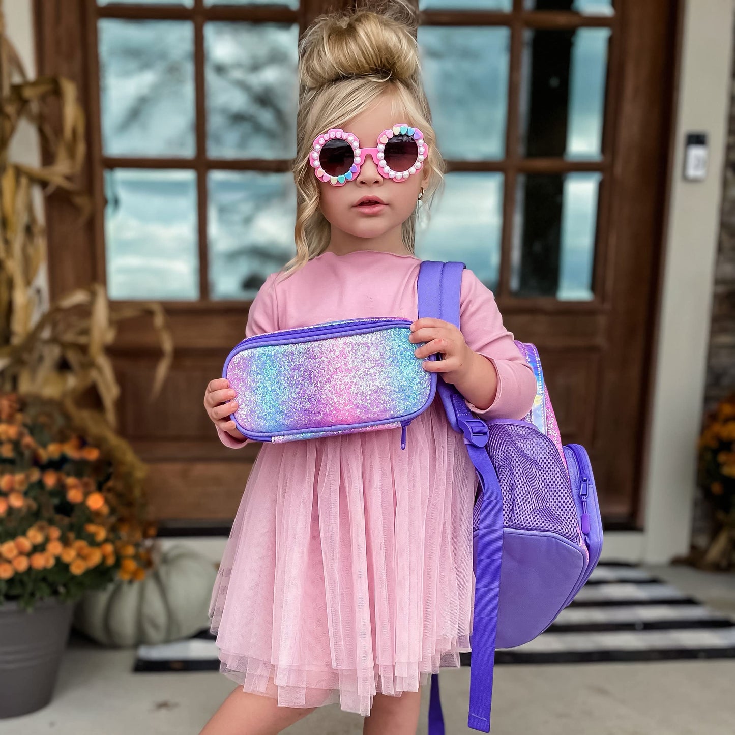mibasies Girls Pencil Case for Kids, Multi-Slot Pencil Pouch, Pink Purple Rainbow