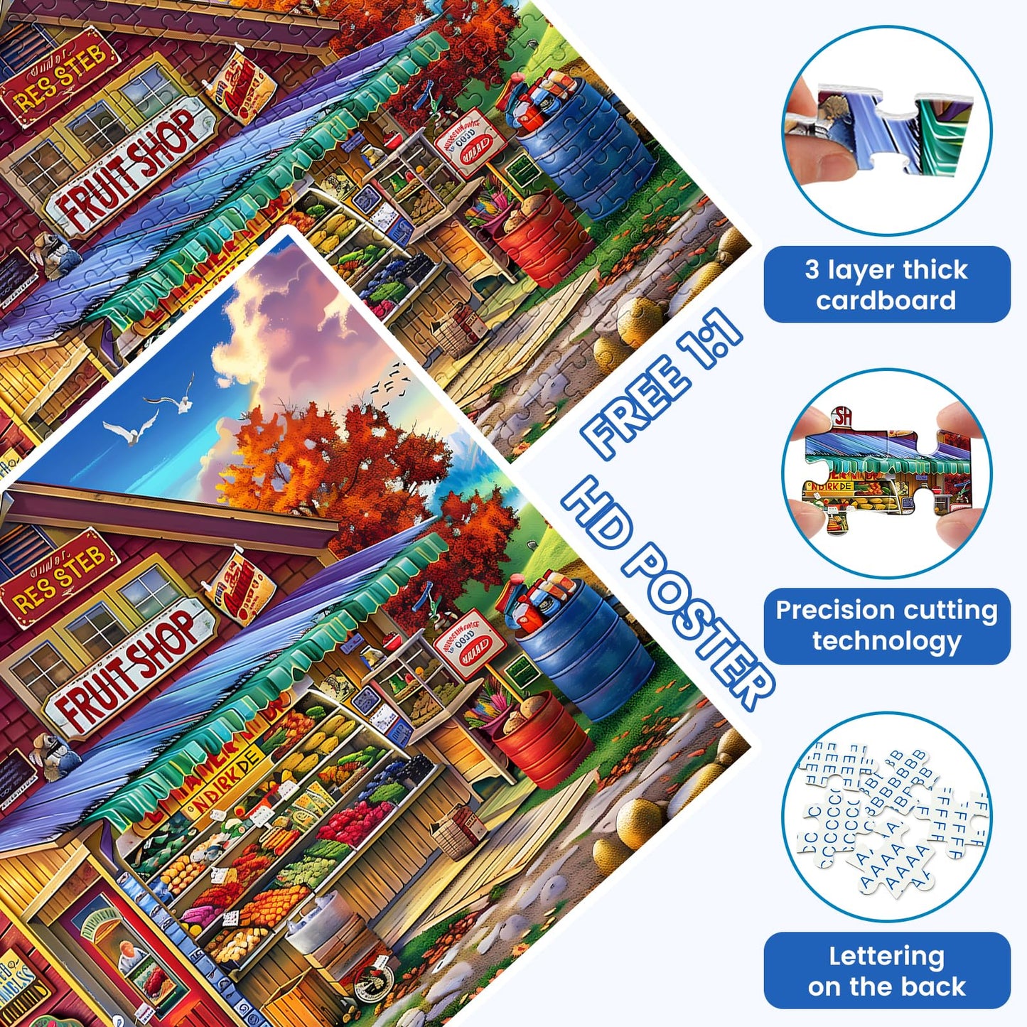 500 Pieces Puzzle for Adults, Country Store Puzzles, Landscape Jigsaw Puzzles, Creative Play Holiday Party Gifts, Fun and Challenging Family Game for Adults Seniors, 20.5x15 in