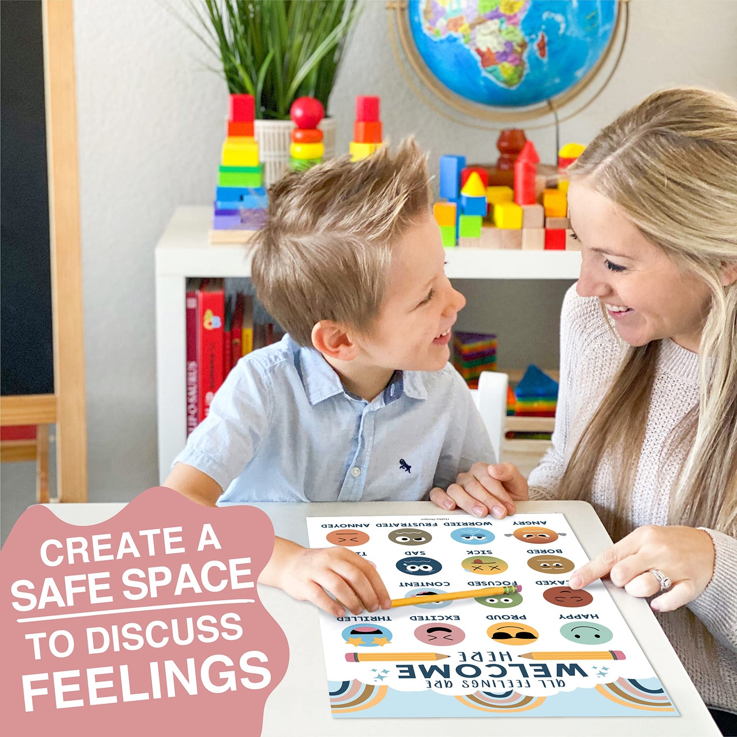 Hadley Designs Feelings Chart for Classroom Must Haves - Emotions Chart for Toddler Calm Down Corner Supplies, Feelings Wheel, Mental Health & Social Emotional Learning Posters, Boho Classroom Decor