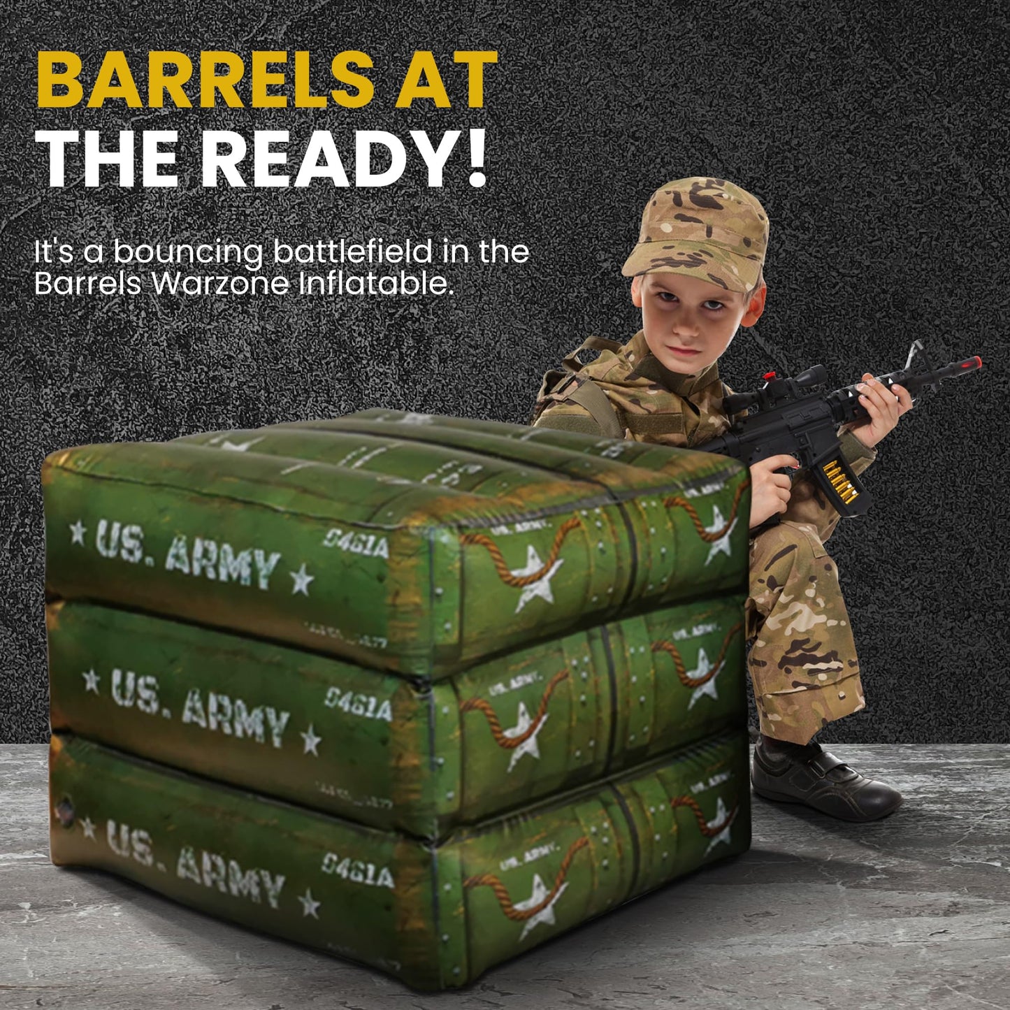 2-Piece Inflatable Combat Barricade Set — Includes 1 Army Box and 1 Sandbag for Laser Tag, Water Blaster, Dart Blaster, and Action Game Parties