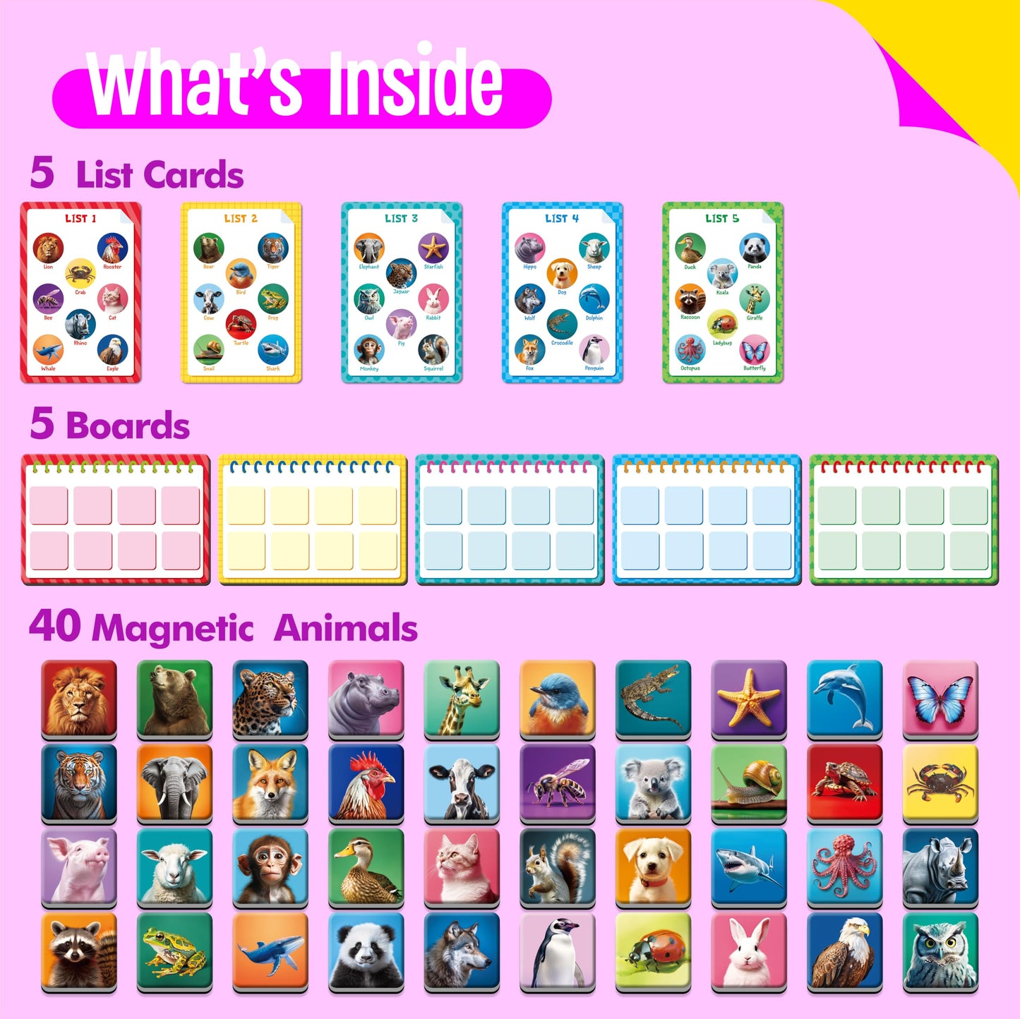 SpriteGru Magnetic Animal Matching Game, Funny Animals Learning Game, Race to Collect Your Lists Educational Toy for Boys & Girls at Home
