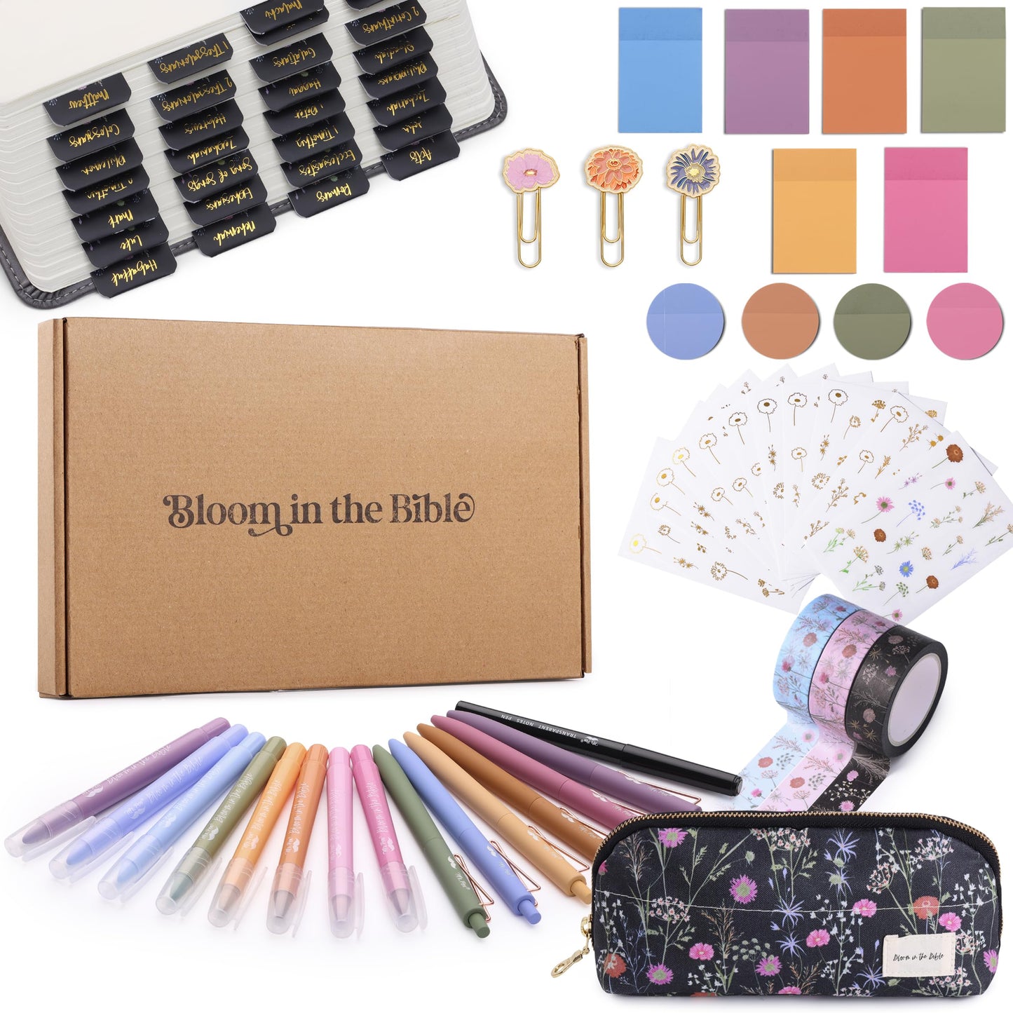 Mr. Pen- Bloom in the Bible Journaling Kit, Bible Study Kit Journaling Supplies, 8 Highlighters and 6 Black Ink Pens, 75 Laminated Tabs, Washi Tapes, Pencil Case and More, Christian Gifts for Women