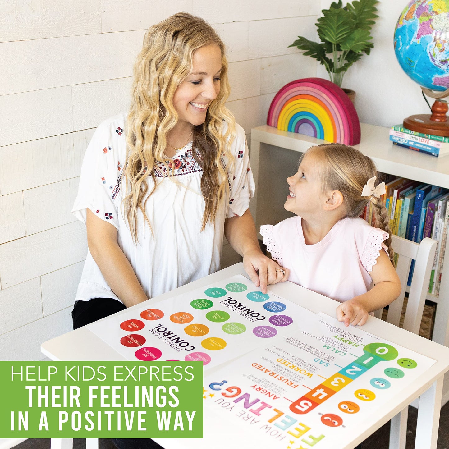 Hadley Designs Feelings Chart for Classroom Must Haves -Emotions Chart for Toddler Calm Down Corner Supplies, Feelings Wheel, Mental Health & Social Emotional Learning Posters, Rainbow Classroom Decor