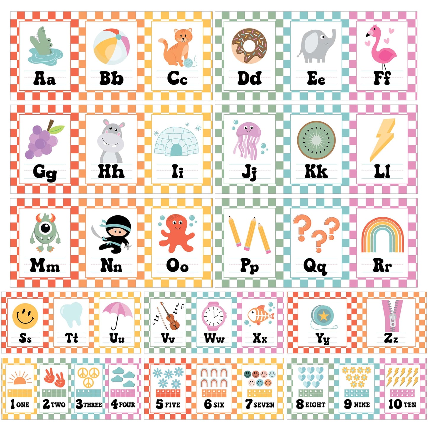 Hadley Designs Alphabet for Classroom Wall Decor - ABC Posters for Classroom Wall Chart Preschool & Kindergarten, ABC Letters & Number Line Elementary, Alphabet Cards, Retro Classroom Decor
