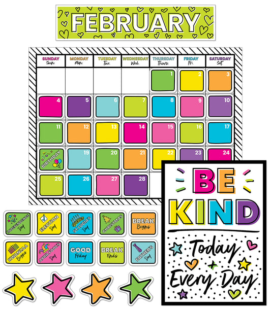 Carson Dellosa Kind Vibes 129 pc Set Wall Calendar, Monthly Headers, Birthdays, Holidays, Number Cover Ups, Motivational Poster, Star Cutouts, and More for Bulletin Board and Classroom Decor