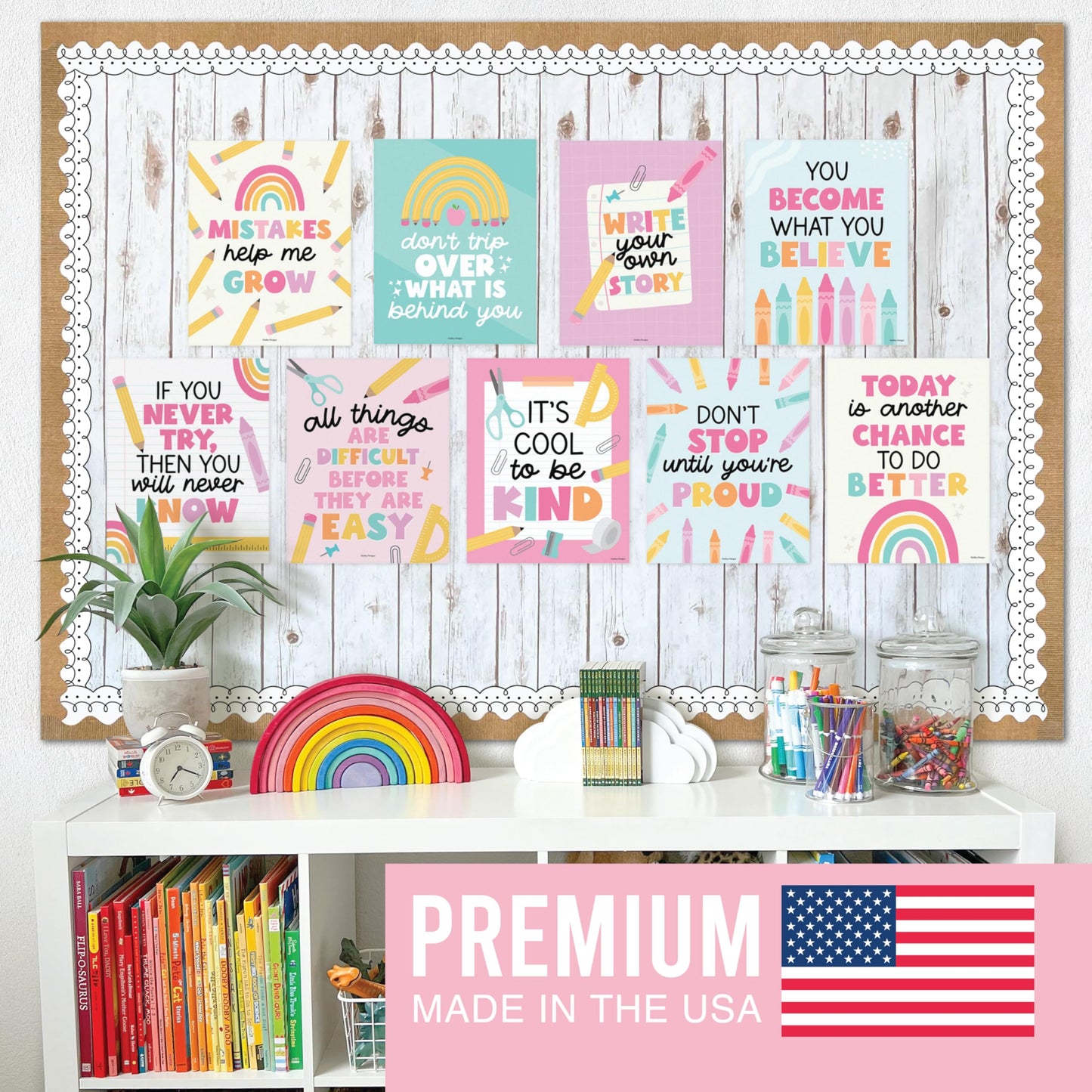 Hadley Designs Motivational Poster for Classroom Decor - 9 Growth Mindset Classroom Posters Elementary, Inspirational Wall Decor Middle School, Teacher Must Haves, Pastel Bulletin Board Decorations