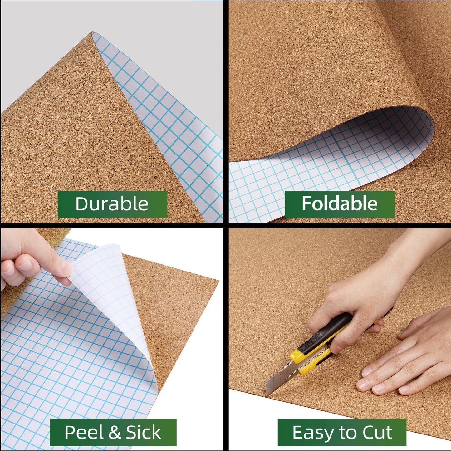ReWallpaper Bulletin Board Corkboard Roll 17.3in x 3.9ft 3mm Thick Peel and Stick Corkboard for Wall Notes Photos Kids Art Classroom Home Office Memo Display Easy Grid Cut Daily Planner Center Zone