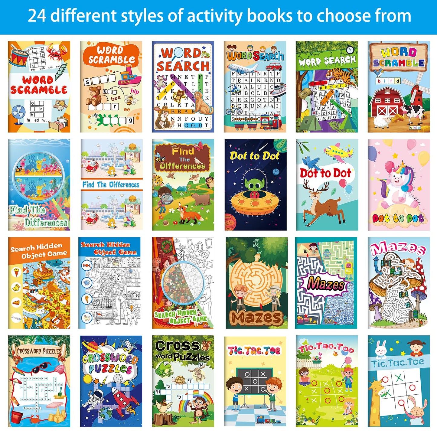 Kalysky 24 Mini Activity Books for Kids Party Favors Ages 4-8 8-12,Fun and Challenges Include Mazes, Dot to Dot,Word Search, Word Scramble and More for Goodie Bag Stuffer Classroom Activity