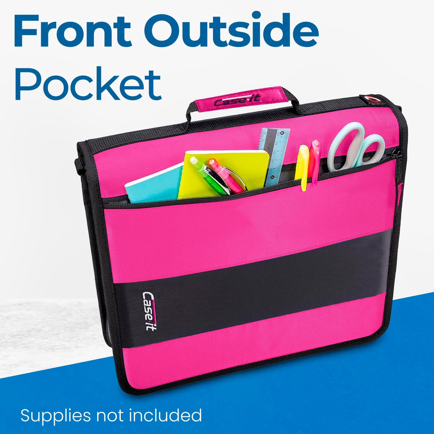 Case-it Classic Zipper Binder | 2-Inch O-Rings, 350 Sheet Capacity, Multiple Storage Pockets & Shoulder Strap | School & Office Organizer | D-251 Magenta